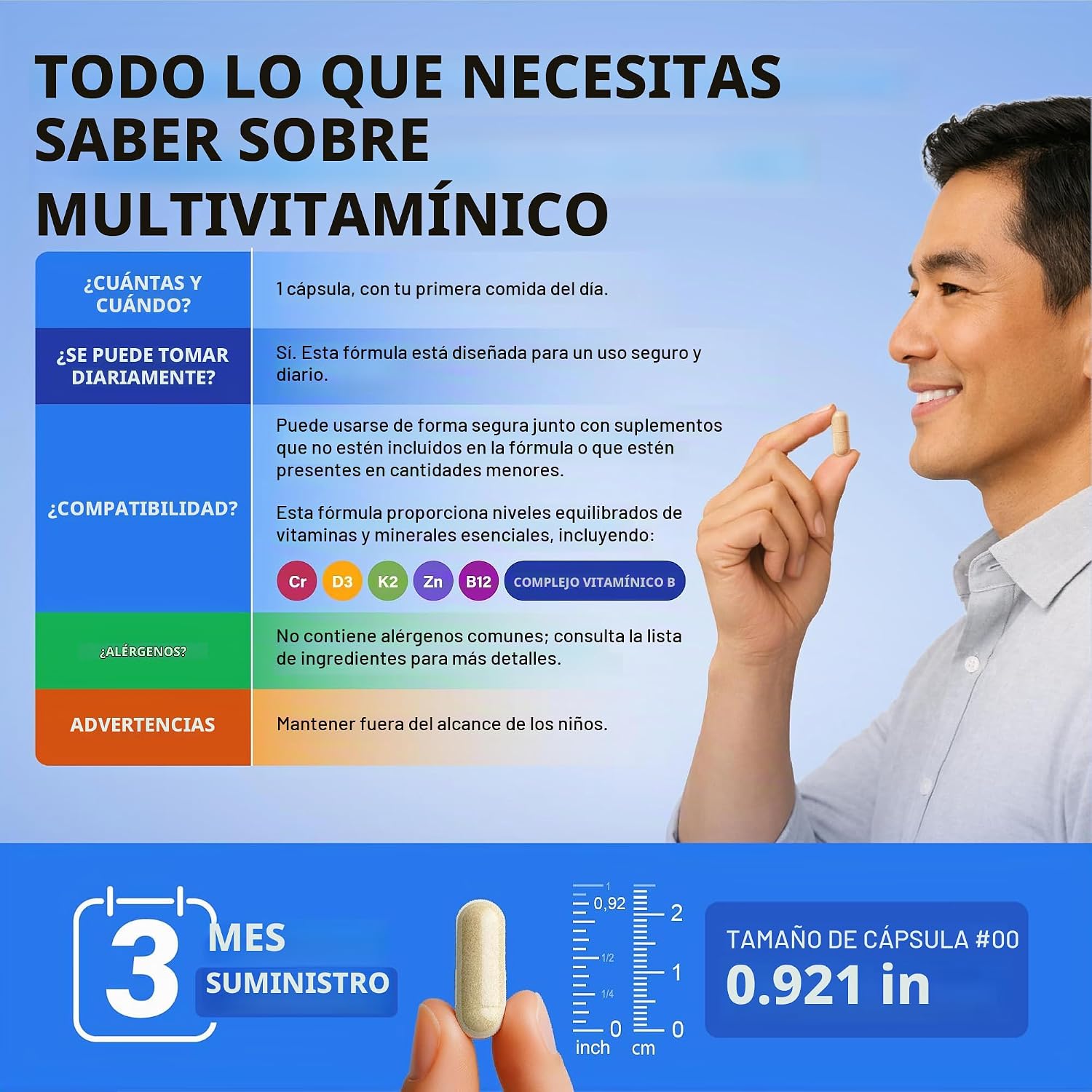 Multivitamínico para hombres - Complejo B y B12 | Whole Foods & Enzimas - 90 cápsulas | Mens Multivitamin 46in1 - Energy, Focus & Brain | Men's Health Complex - Bioavailable & Gentle on Stomach - Lab Tested, 1/Day