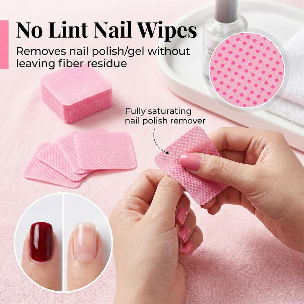 MAQIHAN 600 Toallitas para Uñas Sin Pelusa - Toallitas Removedoras de Esmalte de Uñas Rosa Sin Pelusa, Almohadillas para Uñas Sin Pelusa para Uñas de Gel, Toallitas de Pegamento para Uñas Sin Pelusa