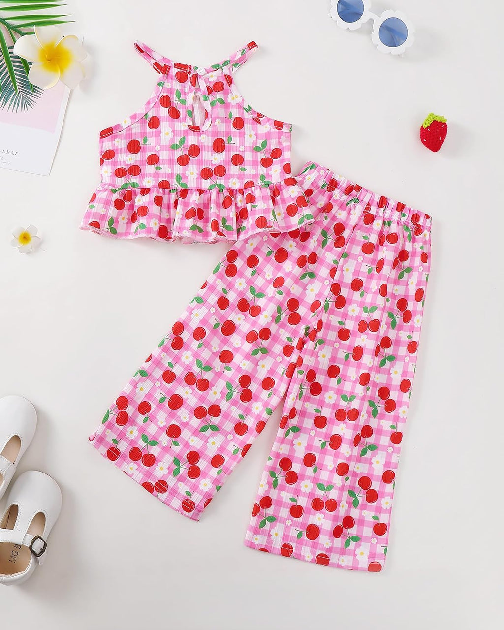 Kucnuzki Ropa de bebé niña pequeña trajes de verano Cami volantes halter tops pantalones de pierna ancha niños conjunto de ropa floral