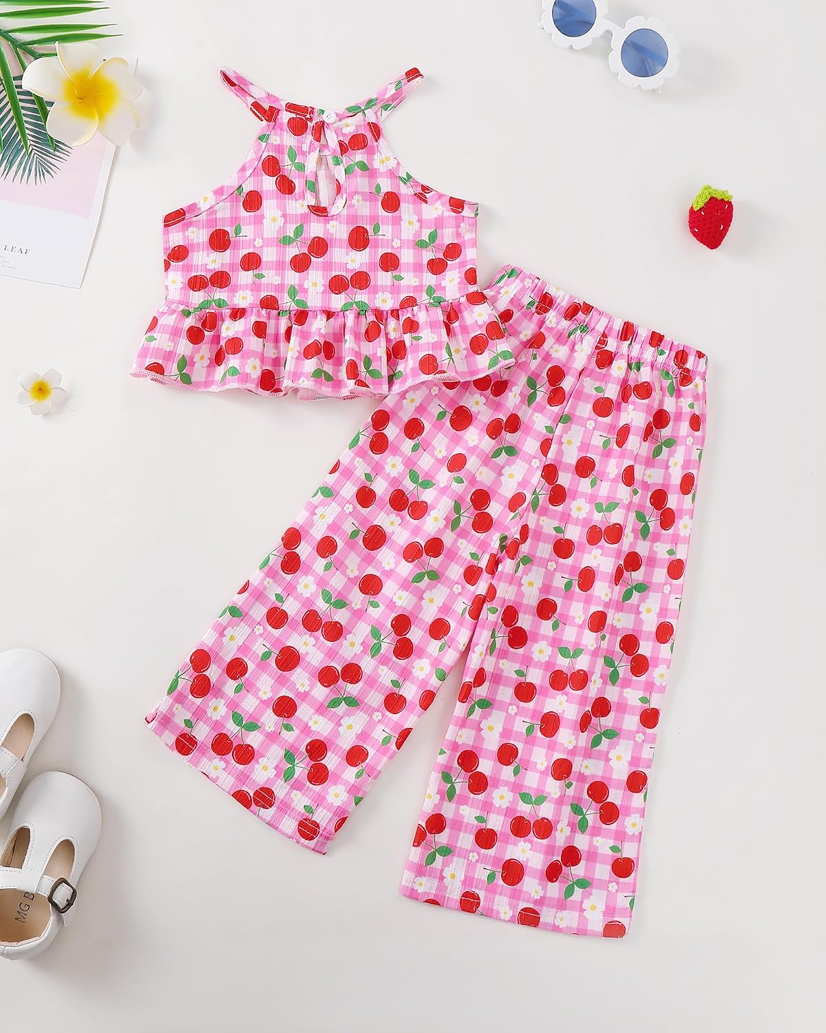 Kucnuzki Ropa de bebé niña pequeña trajes de verano Cami volantes halter tops pantalones de pierna ancha niños conjunto de ropa floral