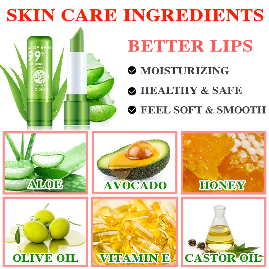 Labial de aloe vera, cuidado labial de larga duración, bálsamo labial nutritivo y voluminizador, brillo labial, cambio de color mágico con temperatura, 3 unidades
