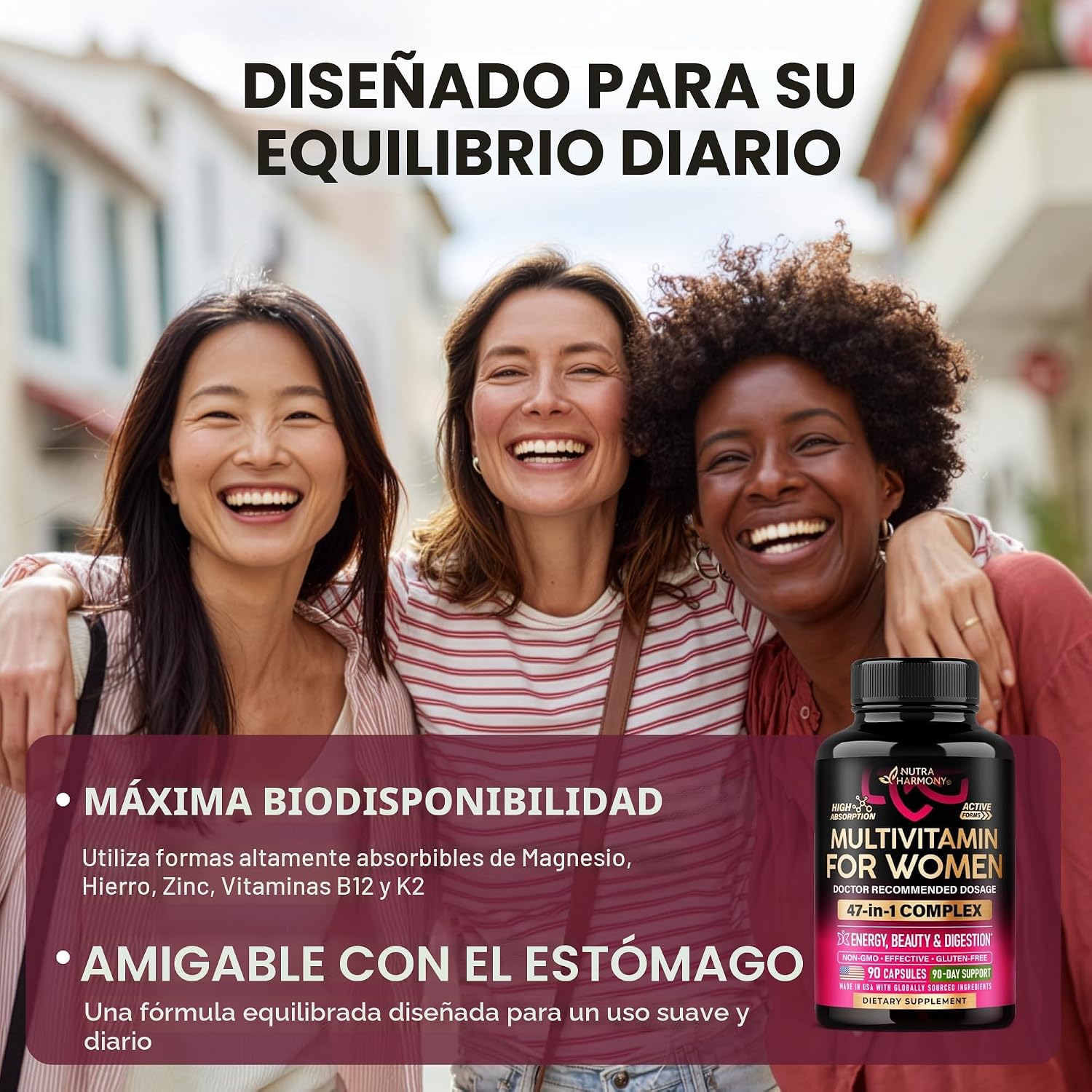 Multivitamínico para mujer - Complejo B | Alimentos integrales | Apoyo al crecimiento del cabello | Digestión y metabolismo | Hierro - Multivitamínico 47 en 1 para mujer - Biodisponible y suave para | Womens Multivitamin - Whole Foods | Hair Growth Suppor