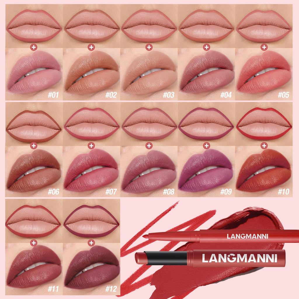BestLand 12Pcs Matte Liquid Lipstick + Lip Liner Pens Set, Velvety Nude Lip Stain Waterproof Long Wear Makeup Gift Set