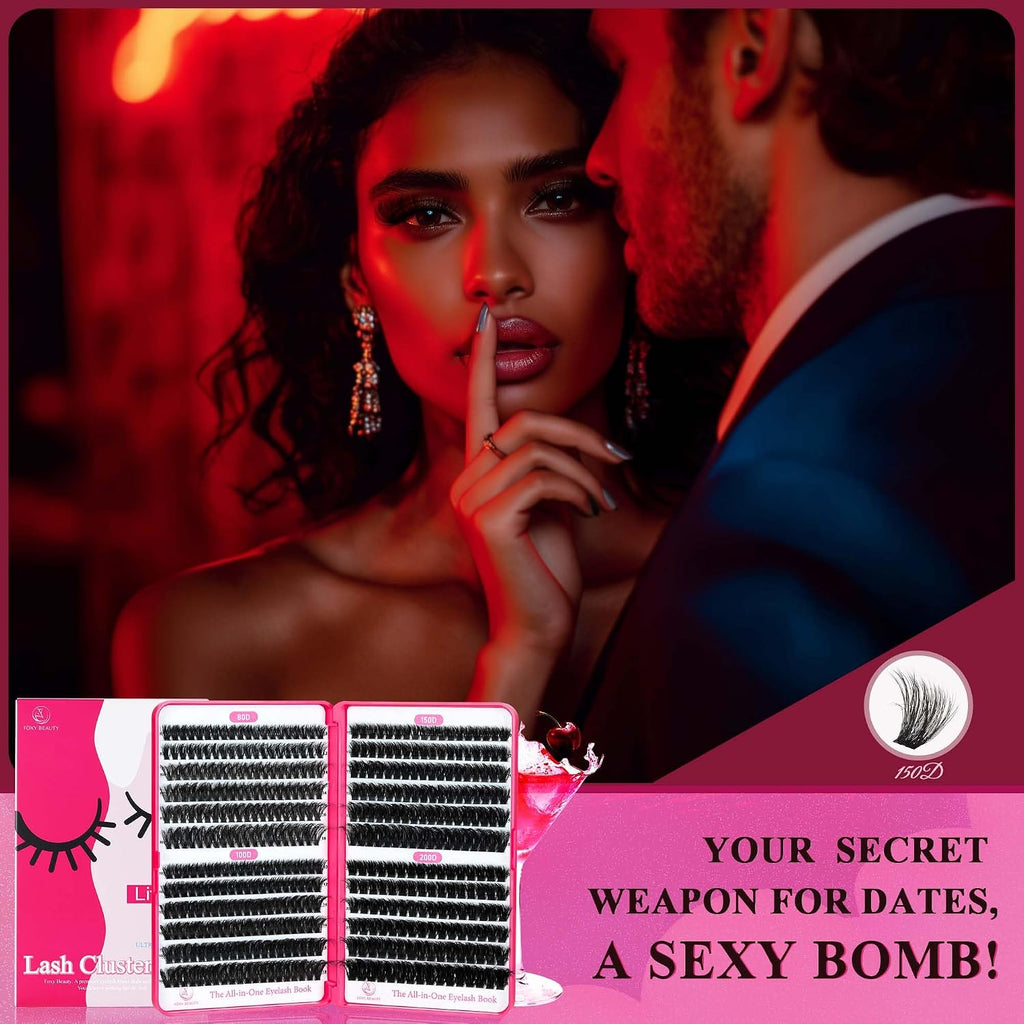 Foxy Beauty - Racimos de pestañas naturales – racimos de pestañas finas y esponjosas, extensiones de pestañas anchas con pestañas inferiores de bonificación