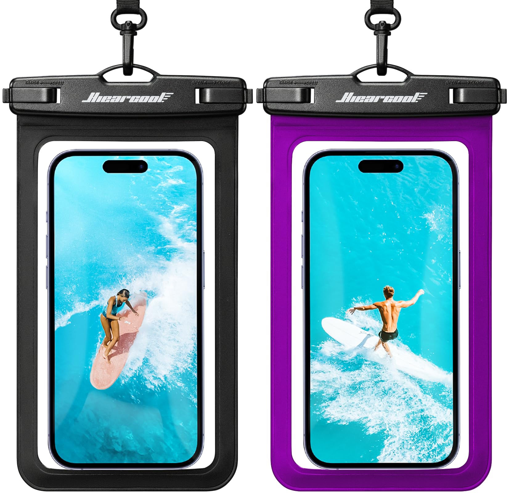 Hiearcool Funda impermeable IPX8 para iPhone 17/16/15/14 Pro Max, bolsa seca para teléfono celular para artículos esenciales de playa y crucero, pantalla táctil, cordón incluido, paquete de 2 (se adapta a hasta 8.9 pulgadas)