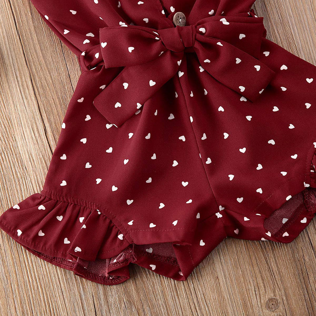 Toddler Baby Girl Heart Print Suspender Romper Jumpsuit Playsuit Holiday Clothes Kids Summer Outfit