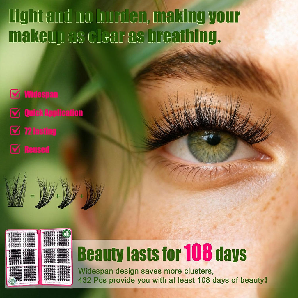 Foxy Beauty - Racimos de pestañas naturales – racimos de pestañas finas y esponjosas, extensiones de pestañas anchas con pestañas inferiores de bonificación