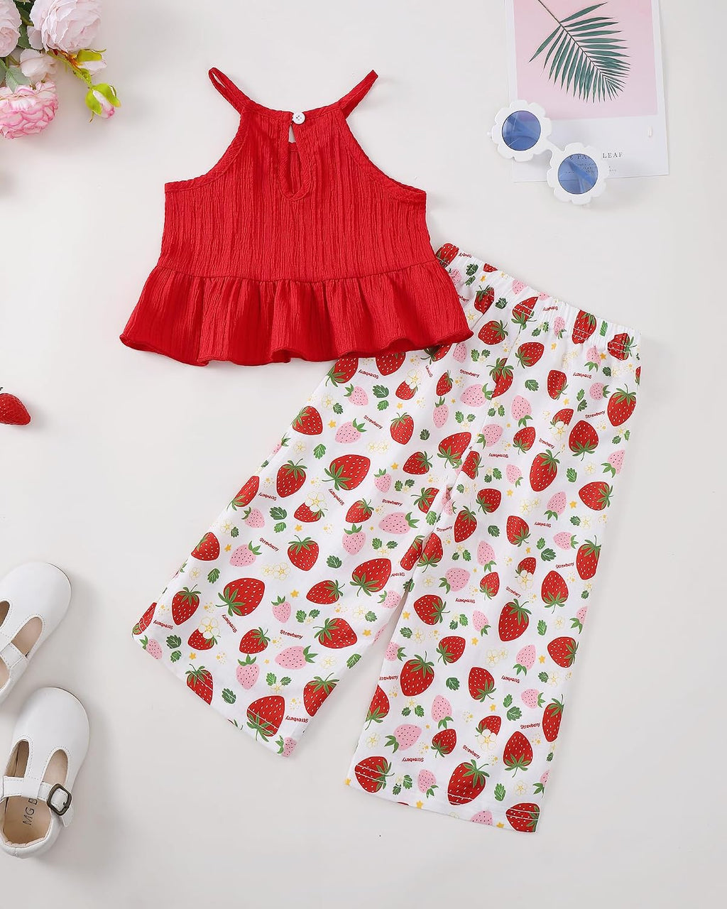 Kucnuzki Ropa de bebé niña pequeña trajes de verano Cami volantes halter tops pantalones de pierna ancha niños conjunto de ropa floral