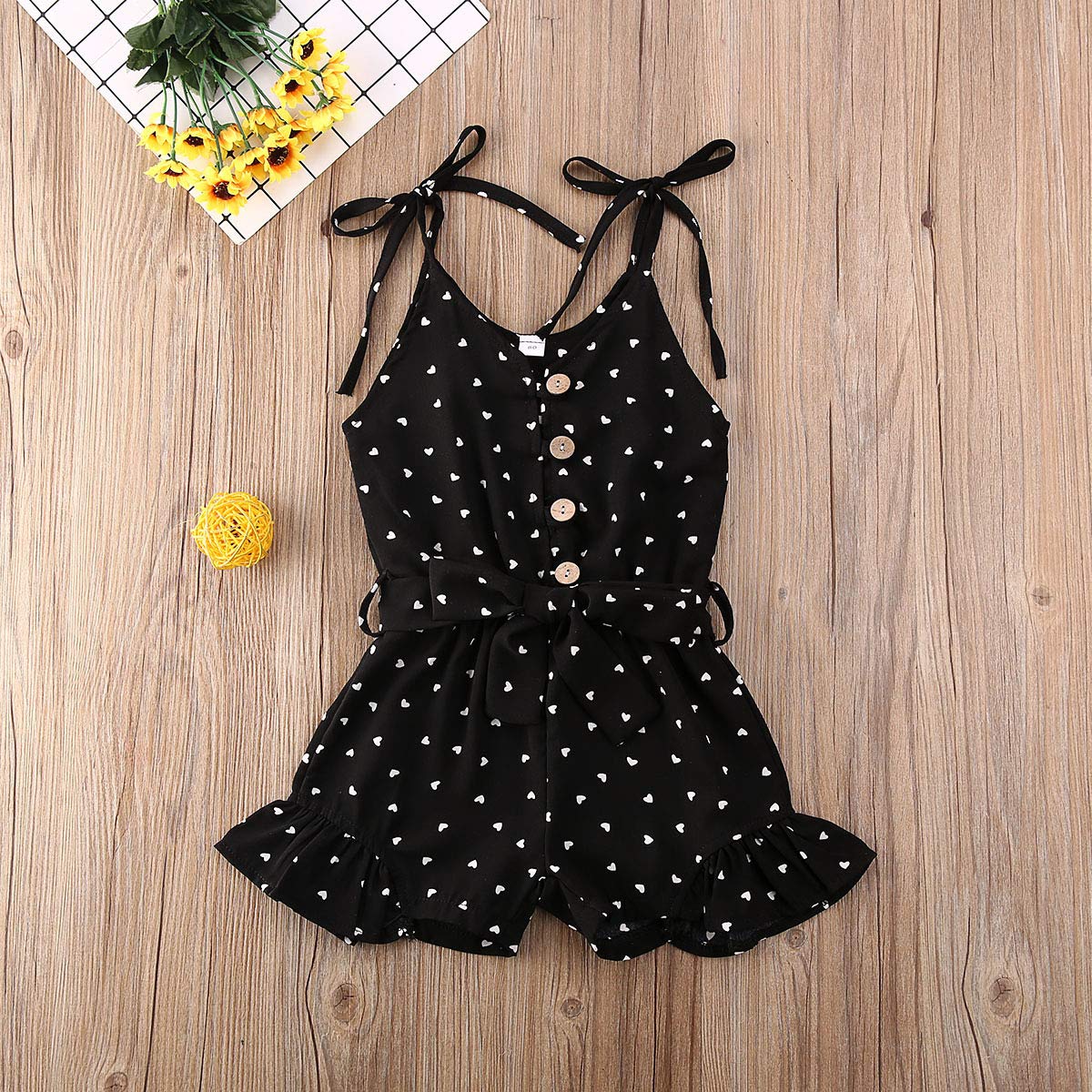 Toddler Baby Girl Heart Print Suspender Romper Jumpsuit Playsuit Holiday Clothes Kids Summer Outfit