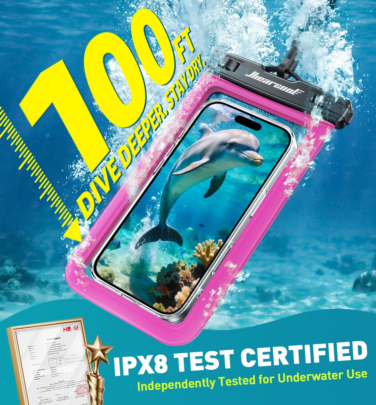 Hiearcool Funda impermeable IPX8 para iPhone 17/16/15/14 Pro Max, bolsa seca para teléfono celular para artículos esenciales de playa y crucero, pantalla táctil, cordón incluido, paquete de 2 (se adapta a hasta 8.9 pulgadas)