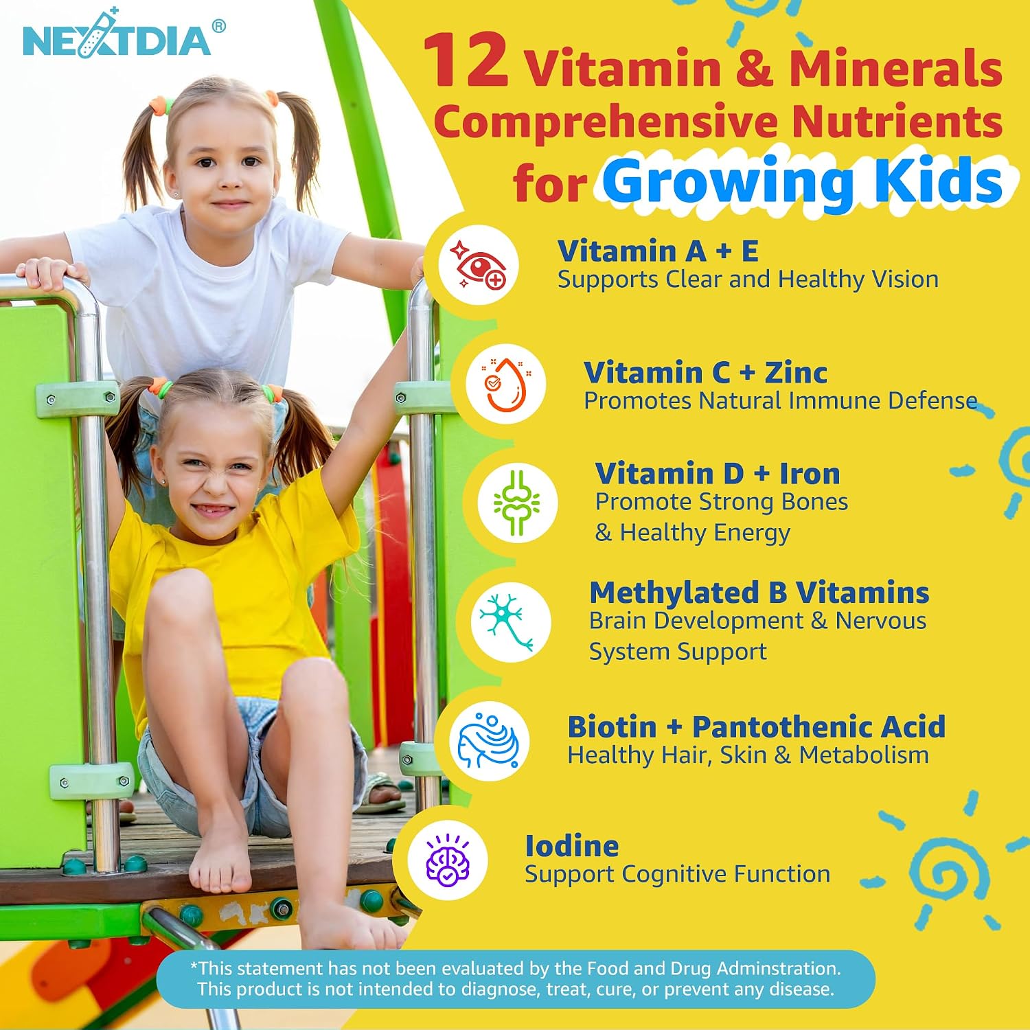 Gomitas multivitamínicas para niños con hierro, sin azúcar, vitaminas diarias para niños + probióticos, Omega 3 de algas (EPA/DHA), A, C, D, metil B12, folato, B6, zinc, biotina, para crecimiento | Daily Vitamins + Algae Omega 3(DHA & EPA), Probiotics, D3