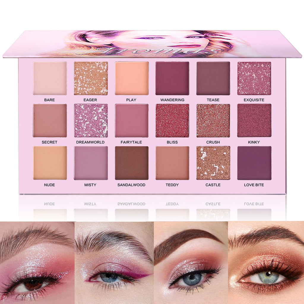 UCANBE Kit de paleta de sombra de ojos profesional de 18 colores con aroma desnudo, larga duración, multi brillo reflectante mate con brillo prensado, perlas de sombra de ojos, maquillaje en polvo