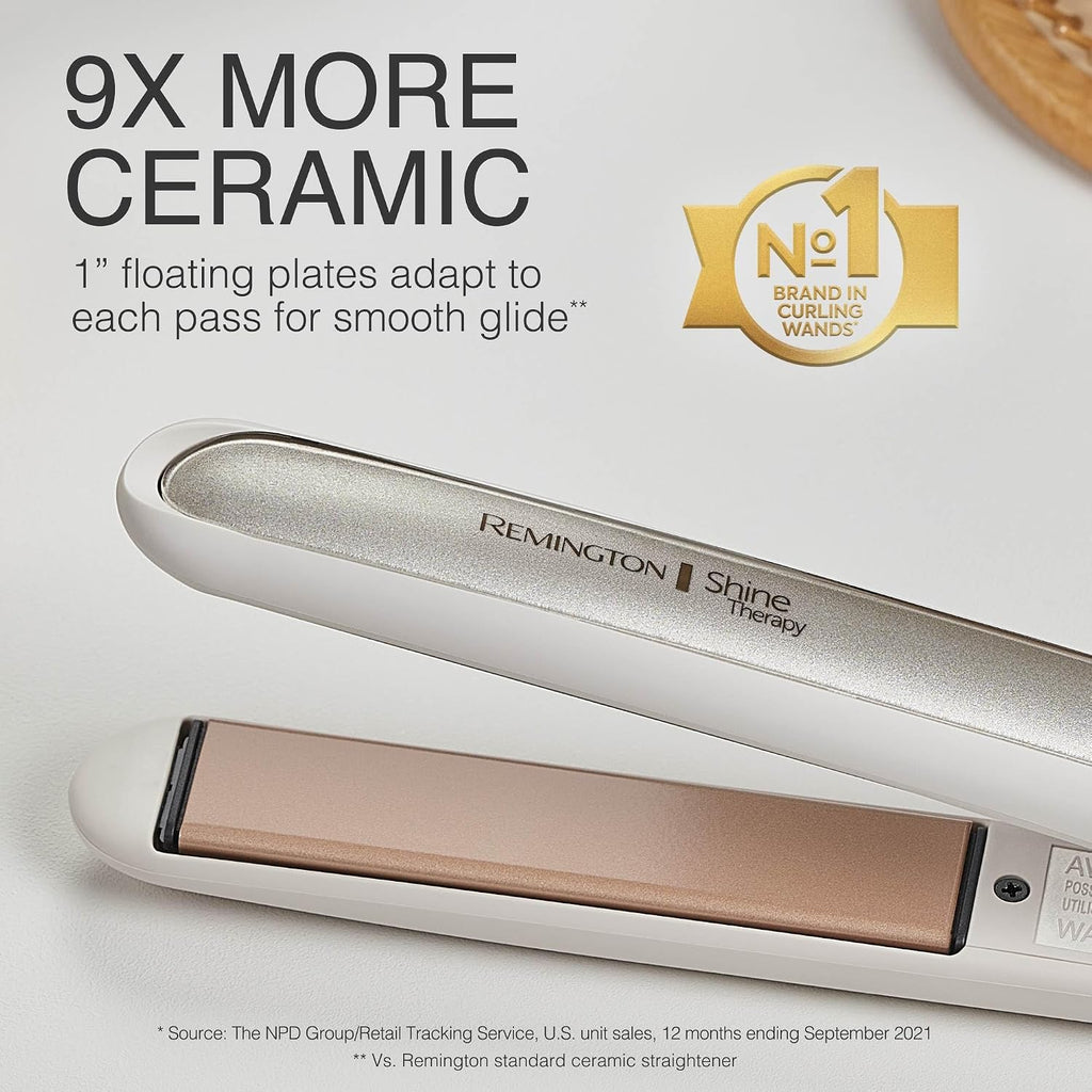 Remington Shine Therapy - Alisadora de cabello de 2 pulgadas, plancha alisadora infundida con aceite de argán y queratina, plancha alisadora profesional de cerámica para menos frizz, herramientas de | Ceramic flat iron plates infused with Argan Oil and Ke