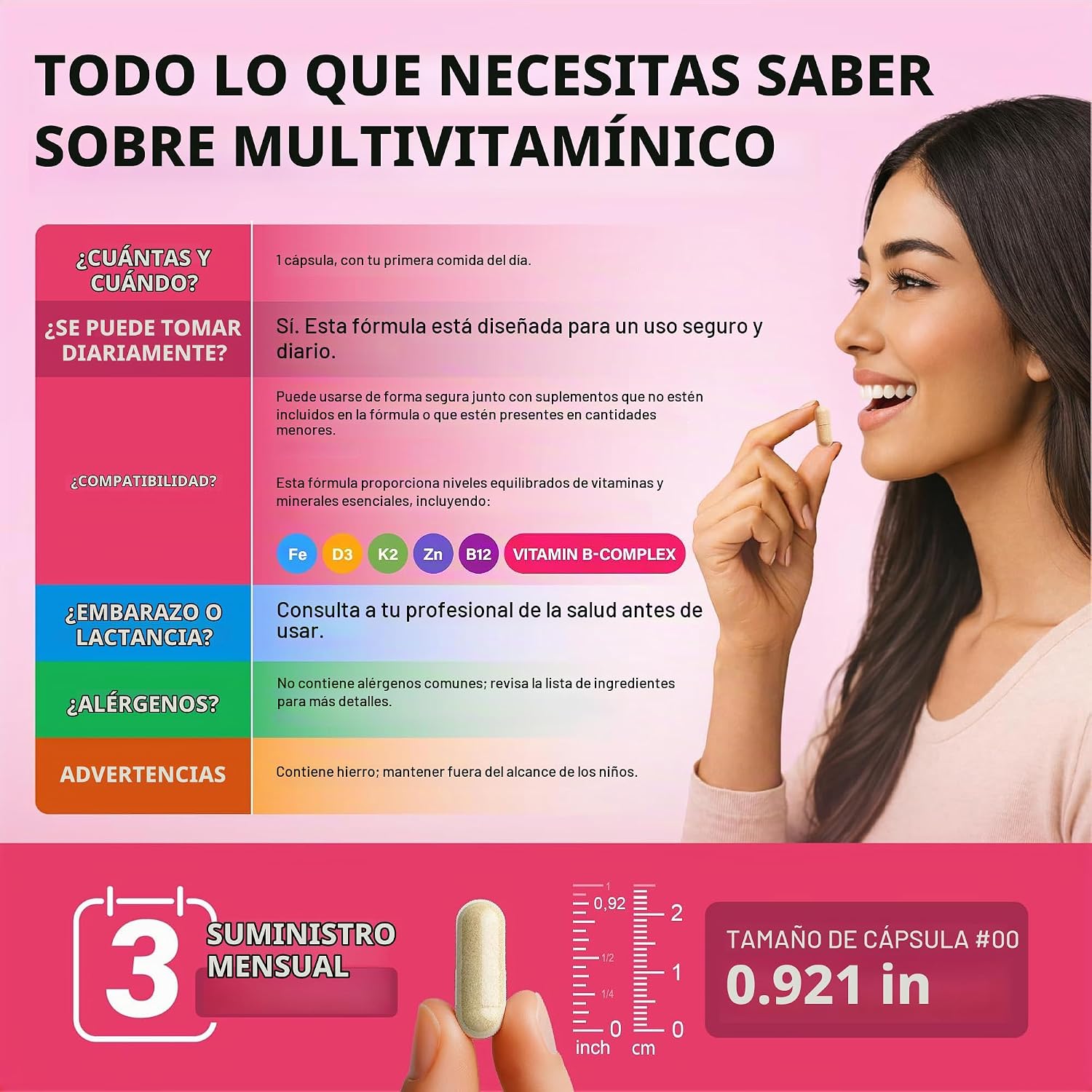 Multivitamínico para mujer - Complejo B | Alimentos integrales | Apoyo al crecimiento del cabello | Digestión y metabolismo | Hierro - Multivitamínico 47 en 1 para mujer - Biodisponible y suave para | Womens Multivitamin - Whole Foods | Hair Growth Suppor