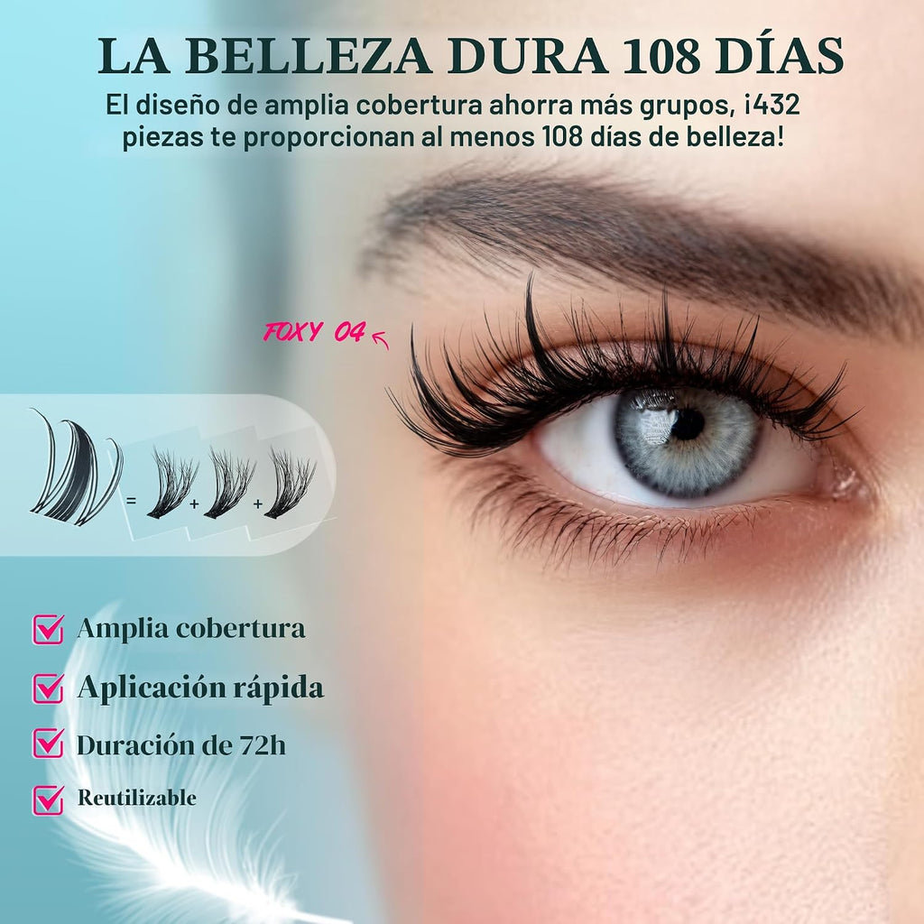 Foxy Beauty - Racimos de pestañas naturales – racimos de pestañas finas y esponjosas, extensiones de pestañas anchas con pestañas inferiores de bonificación