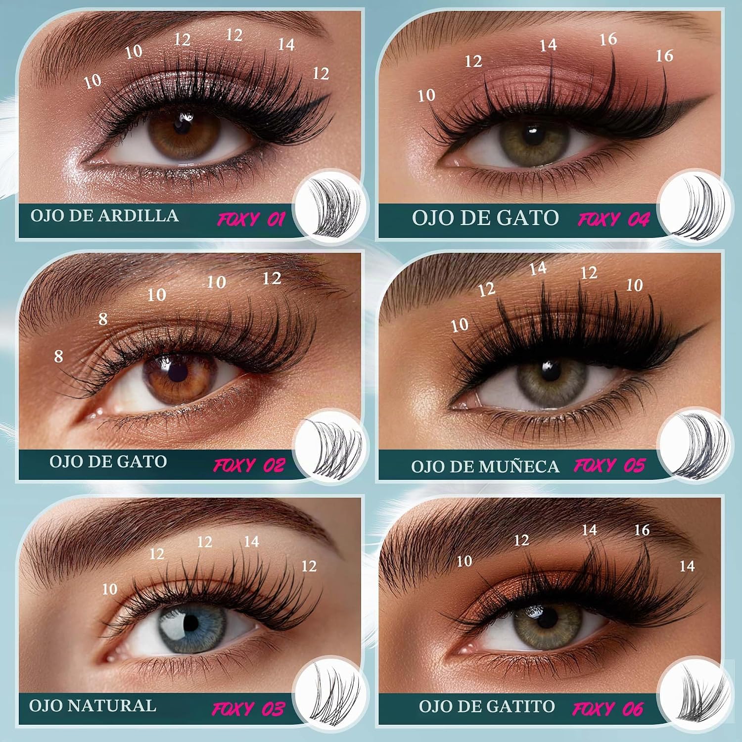 Foxy Beauty - Racimos de pestañas naturales – racimos de pestañas finas y esponjosas, extensiones de pestañas anchas con pestañas inferiores de bonificación