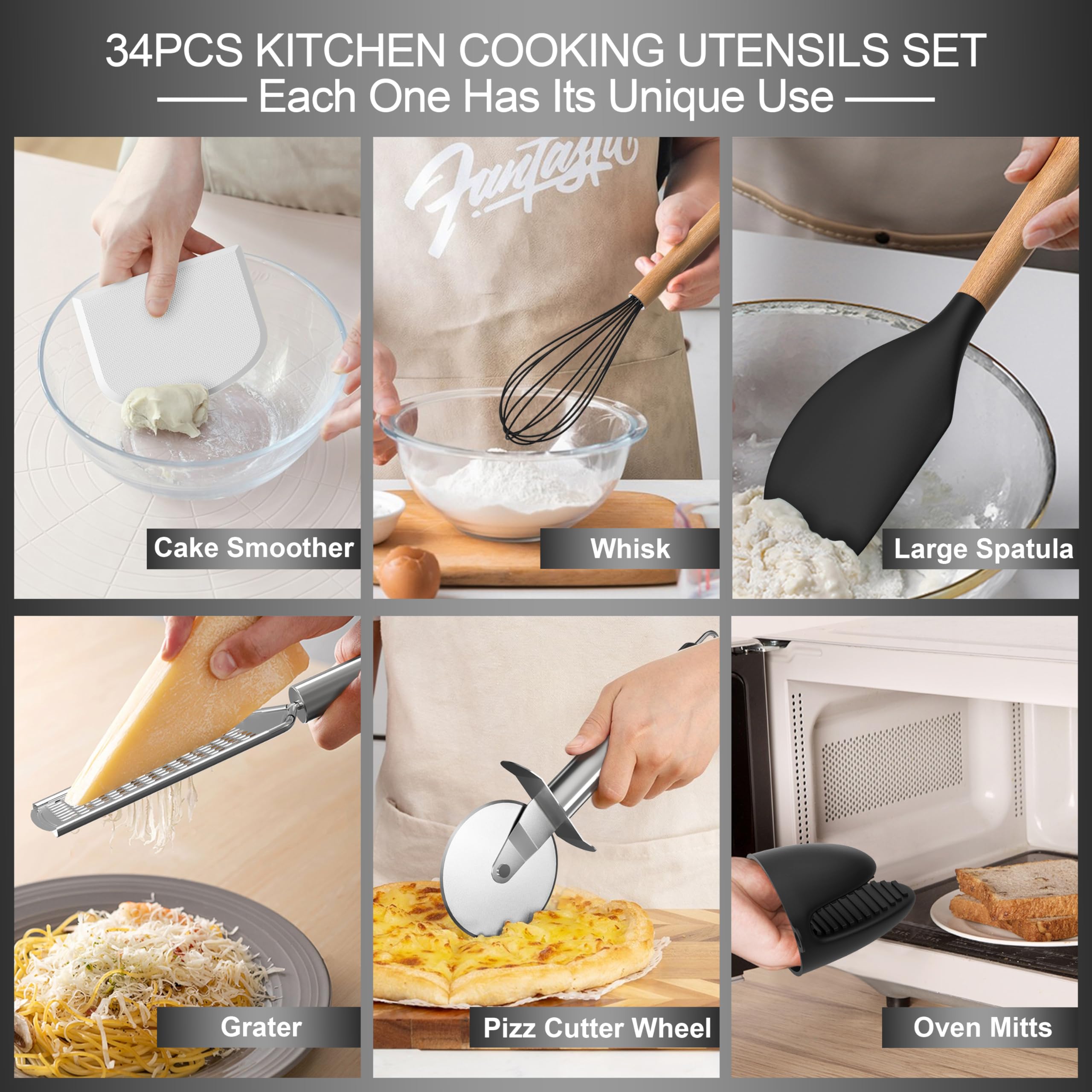 Juego de utensilios de cocina de silicona, 43 piezas antiadherentes resistentes al calor, juego de espátulas con mango de madera para hornear, cocinar y mezclar, las mejores herramientas de cocina con