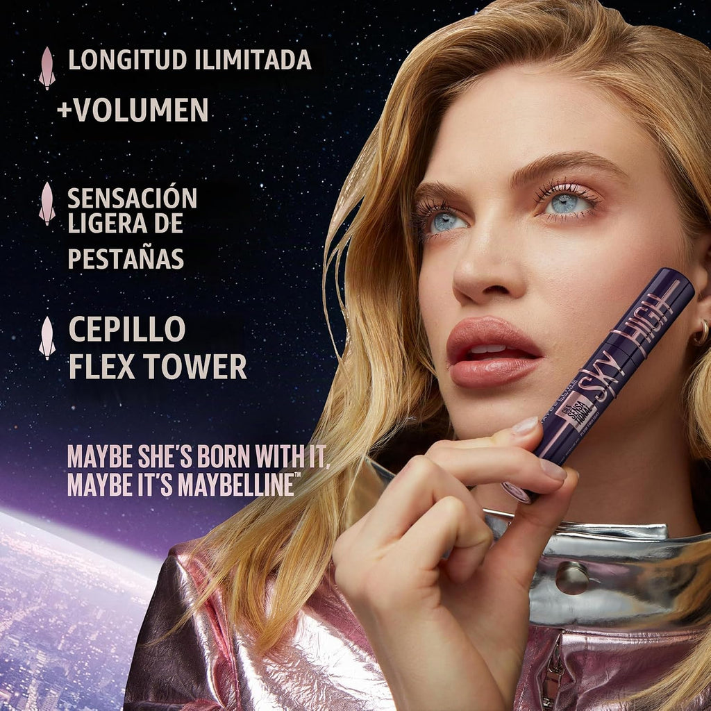 Maybelline Lash Sensational Sky High Washable Mascara Makeup, Volumizing, Lengthening, Defining, Curling, Multiplying, Buildable Formula, Blackest Black, 1 Count