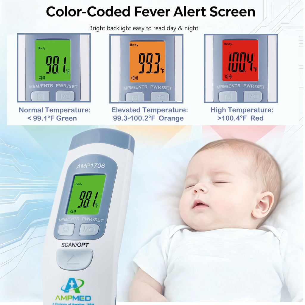 Termómetro de frente de grado médico Amplim para adultos, niños, bebés, termómetro infrarrojo digital sin contacto, lectura instantánea, detección precisa y rápida de fiebre, para uso en casa, clínica | Para adultos, niños, bebés, detección digital de fie