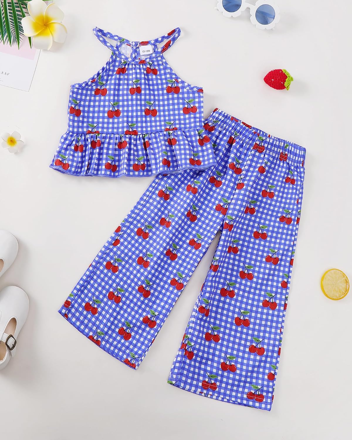 Kucnuzki Ropa de bebé niña pequeña trajes de verano Cami volantes halter tops pantalones de pierna ancha niños conjunto de ropa floral