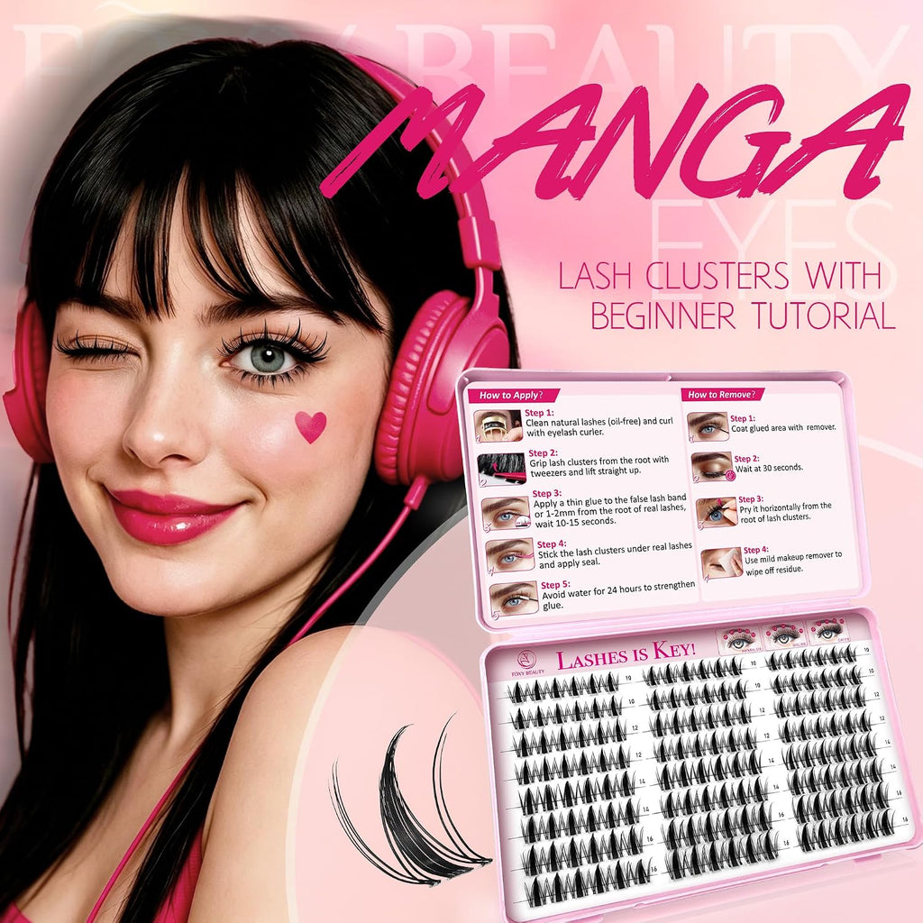 Foxy Beauty - Racimos de pestañas naturales – racimos de pestañas finas y esponjosas, extensiones de pestañas anchas con pestañas inferiores de bonificación
