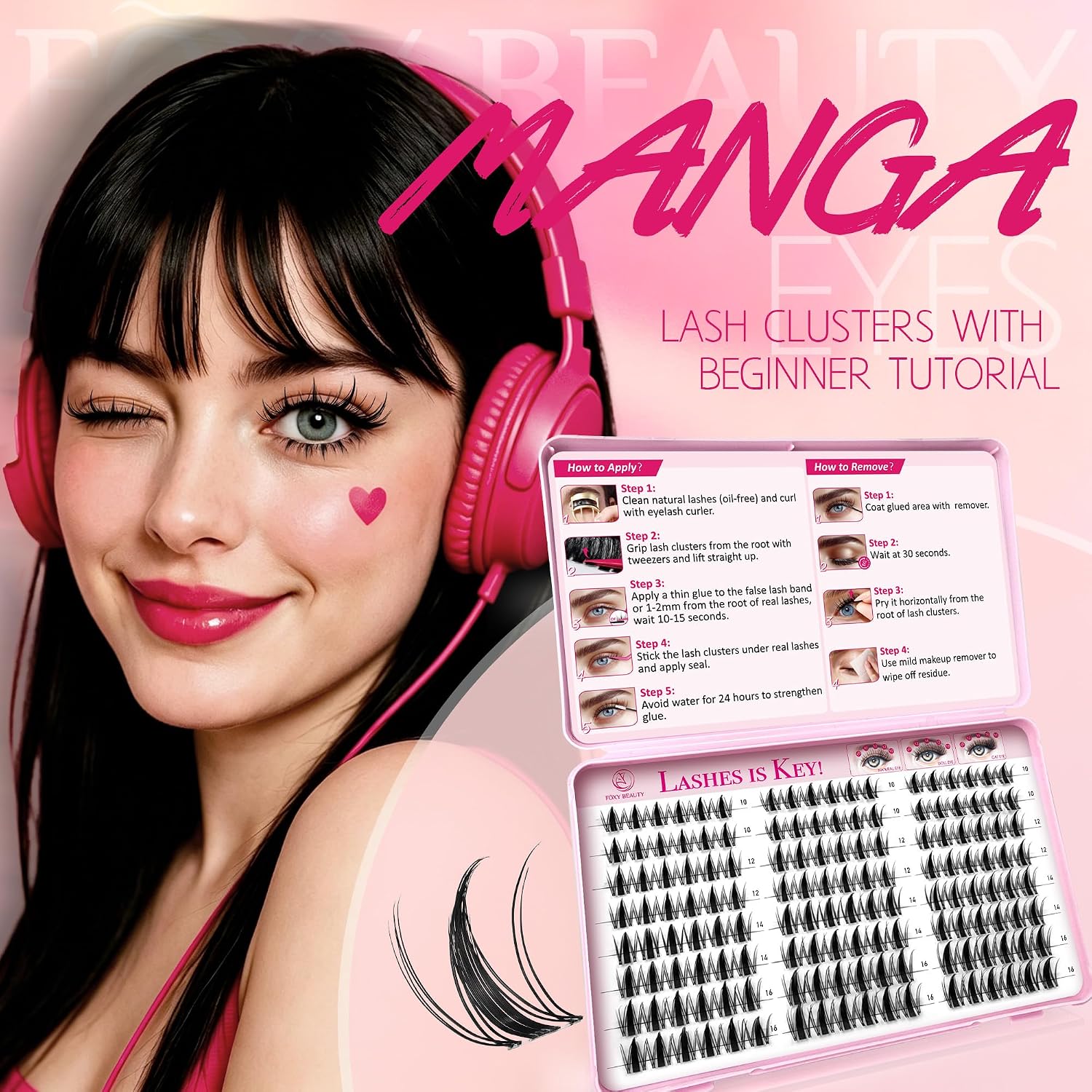 Foxy Beauty - Racimos de pestañas naturales – racimos de pestañas finas y esponjosas, extensiones de pestañas anchas con pestañas inferiores de bonificación