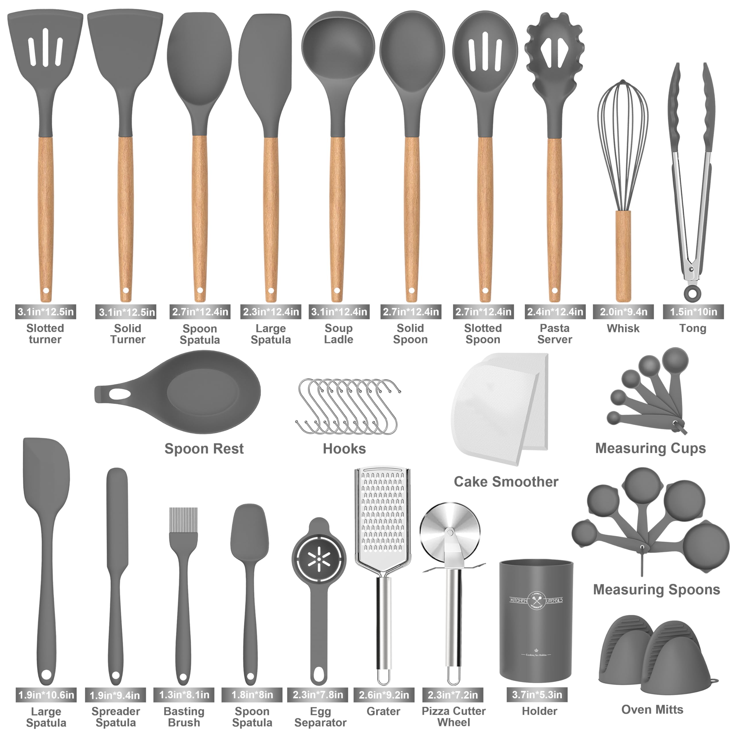 Juego de utensilios de cocina de silicona, 43 piezas antiadherentes resistentes al calor, juego de espátulas con mango de madera para hornear, cocinar y mezclar, las mejores herramientas de cocina con