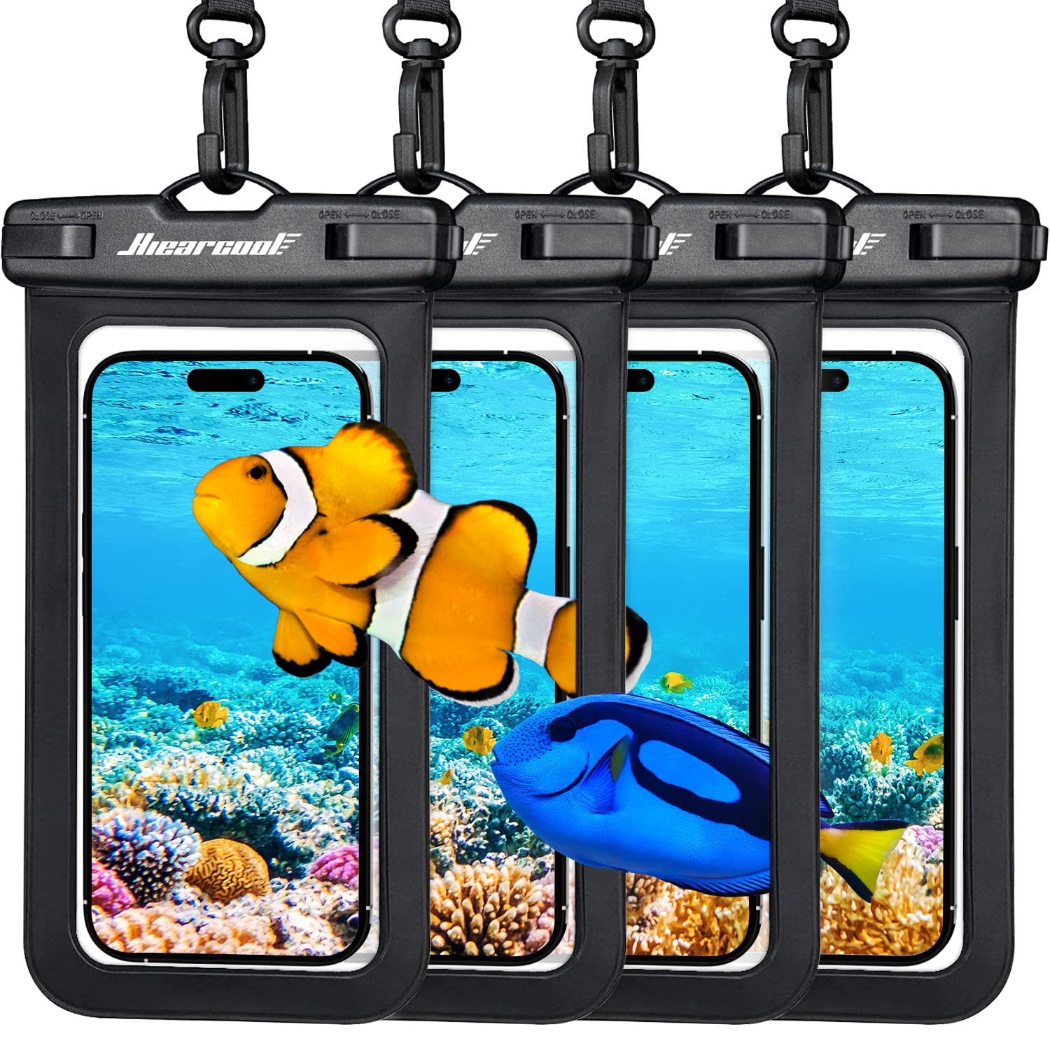 Hiearcool Funda impermeable IPX8 para iPhone 17/16/15/14 Pro Max, bolsa seca para teléfono celular para artículos esenciales de playa y crucero, pantalla táctil, cordón incluido, paquete de 2 (se adapta a hasta 8.9 pulgadas)
