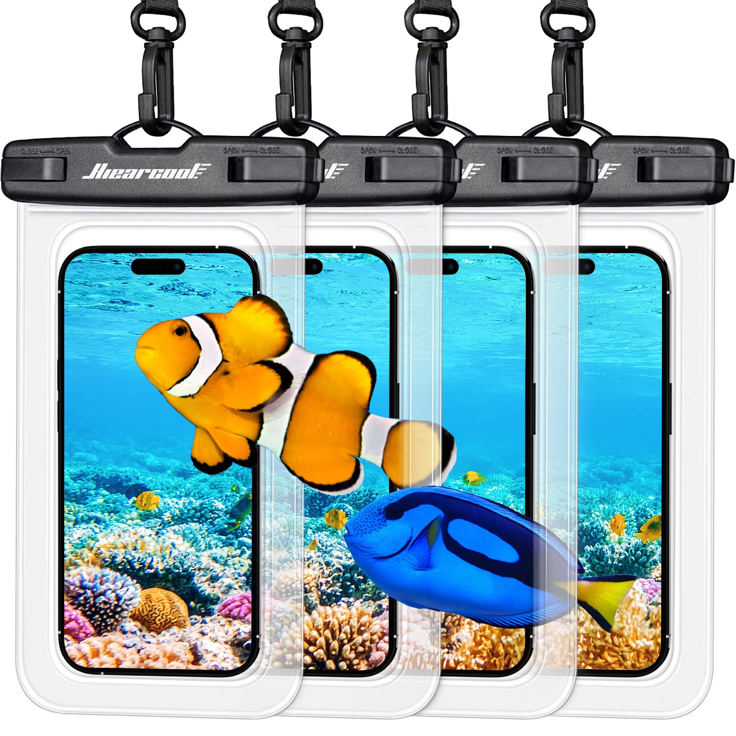 Hiearcool Funda impermeable IPX8 para iPhone 17/16/15/14 Pro Max, bolsa seca para teléfono celular para artículos esenciales de playa y crucero, pantalla táctil, cordón incluido, paquete de 2 (se adapta a hasta 8.9 pulgadas)