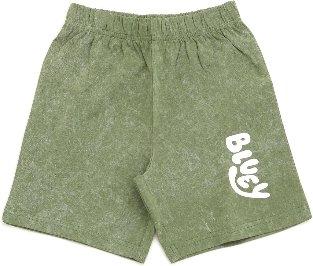 Bluey - Conjunto de camiseta con hombros caídos y pantalones cortos para niños de tamaños de bebé a grandes (2T - 10-12)