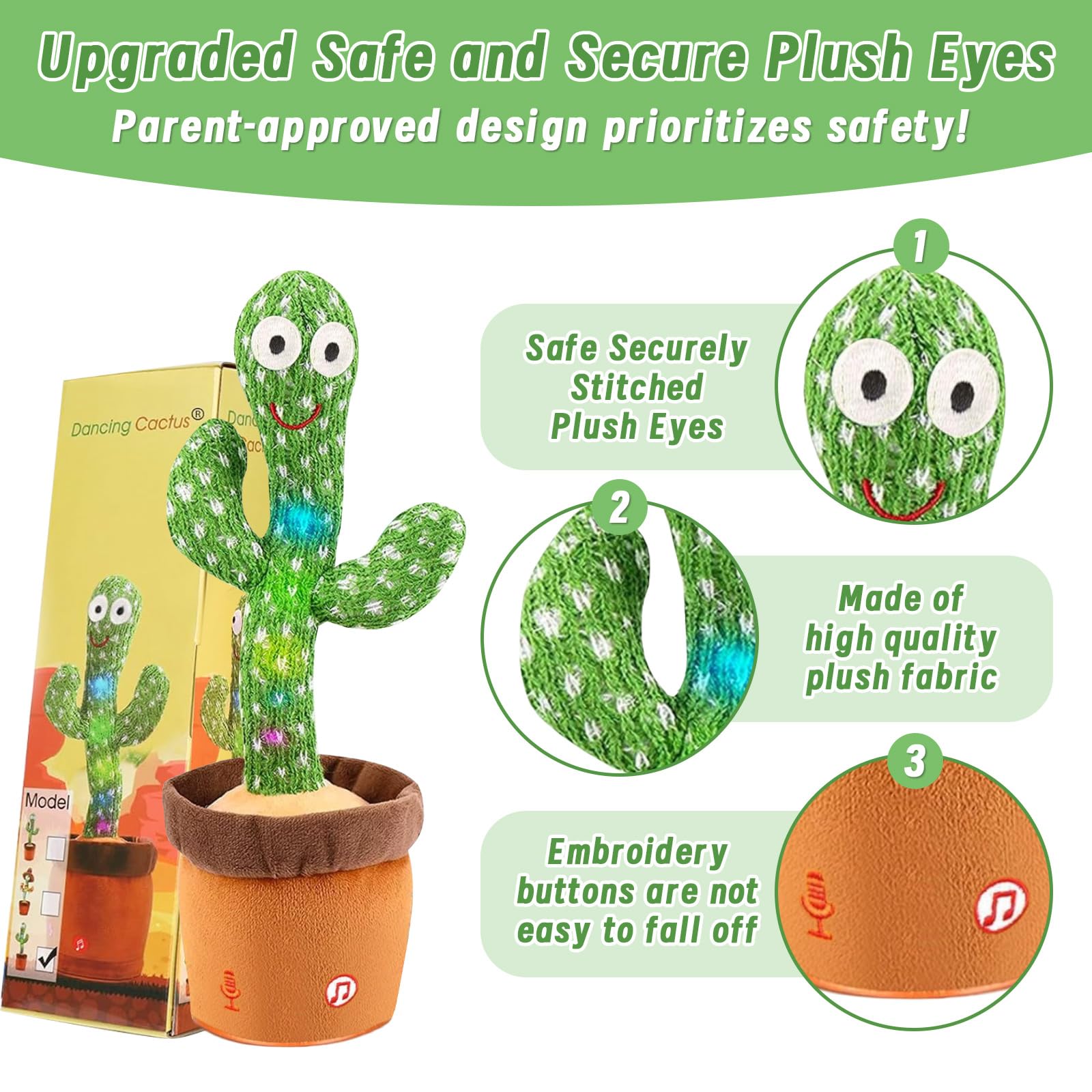 Cactus bailarín parlante - Repite lo que dices graba juguete para bebé | Bebé cantando grabación, imitando, repite lo que dices, musical interactivo, para niños y niñas de 1 año
