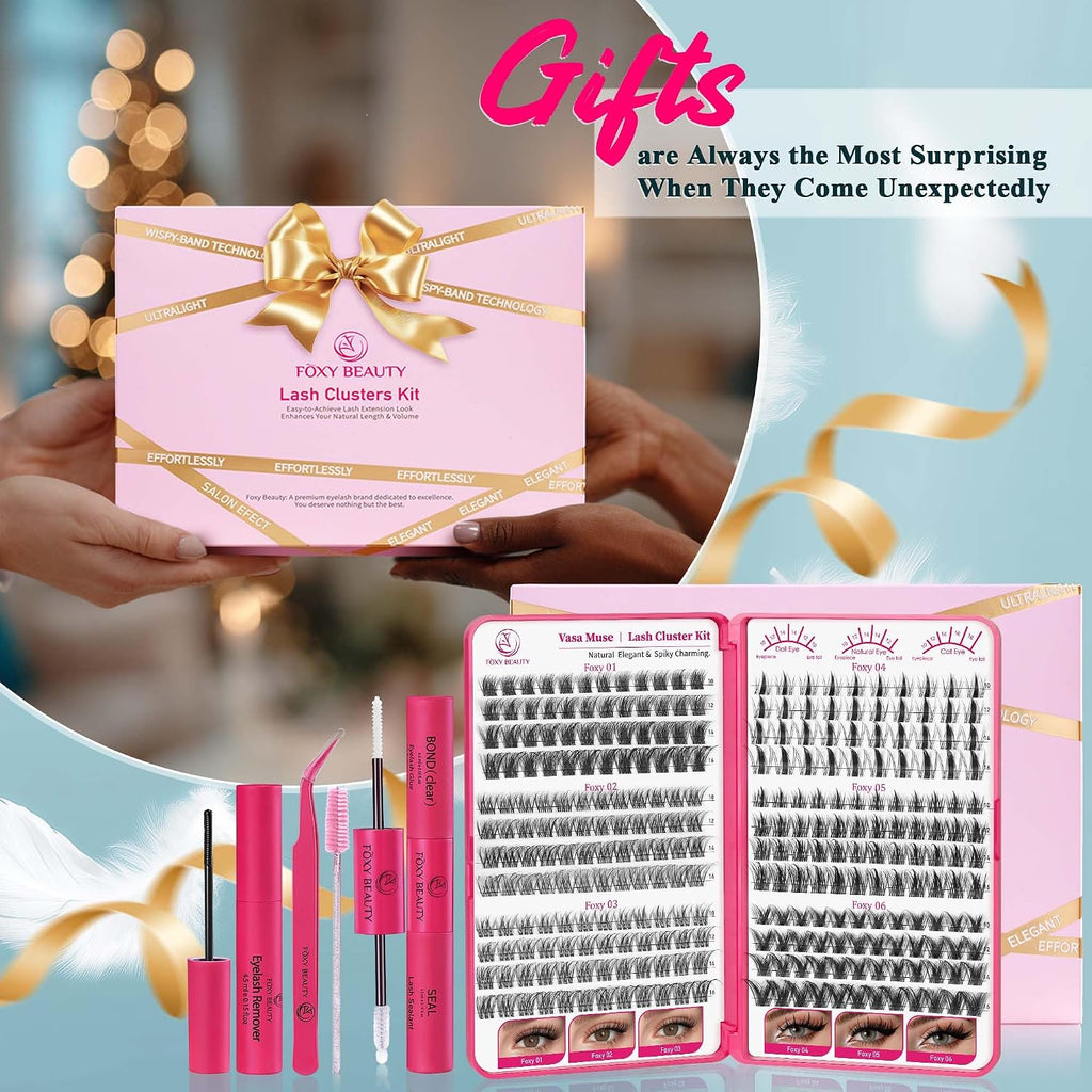 Foxy Beauty - Racimos de pestañas naturales – racimos de pestañas finas y esponjosas, extensiones de pestañas anchas con pestañas inferiores de bonificación