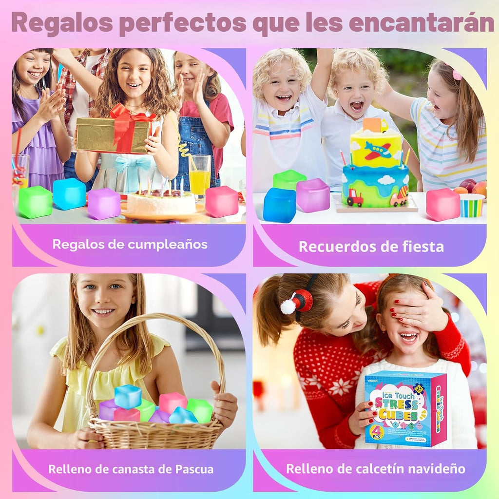 Paquete de 4 Cubos Antiestrés, Pelotas Antiestrés con Forma de Cubo de Hielo de Elevación Lenta para Adultos y Niños, Juguete Sensorial Fidget para Alivio de Ansiedad, Pelotas Blandas de Forma | Sensory Fidget Toy for Anxiety Relief, Square Shape Cube Squ
