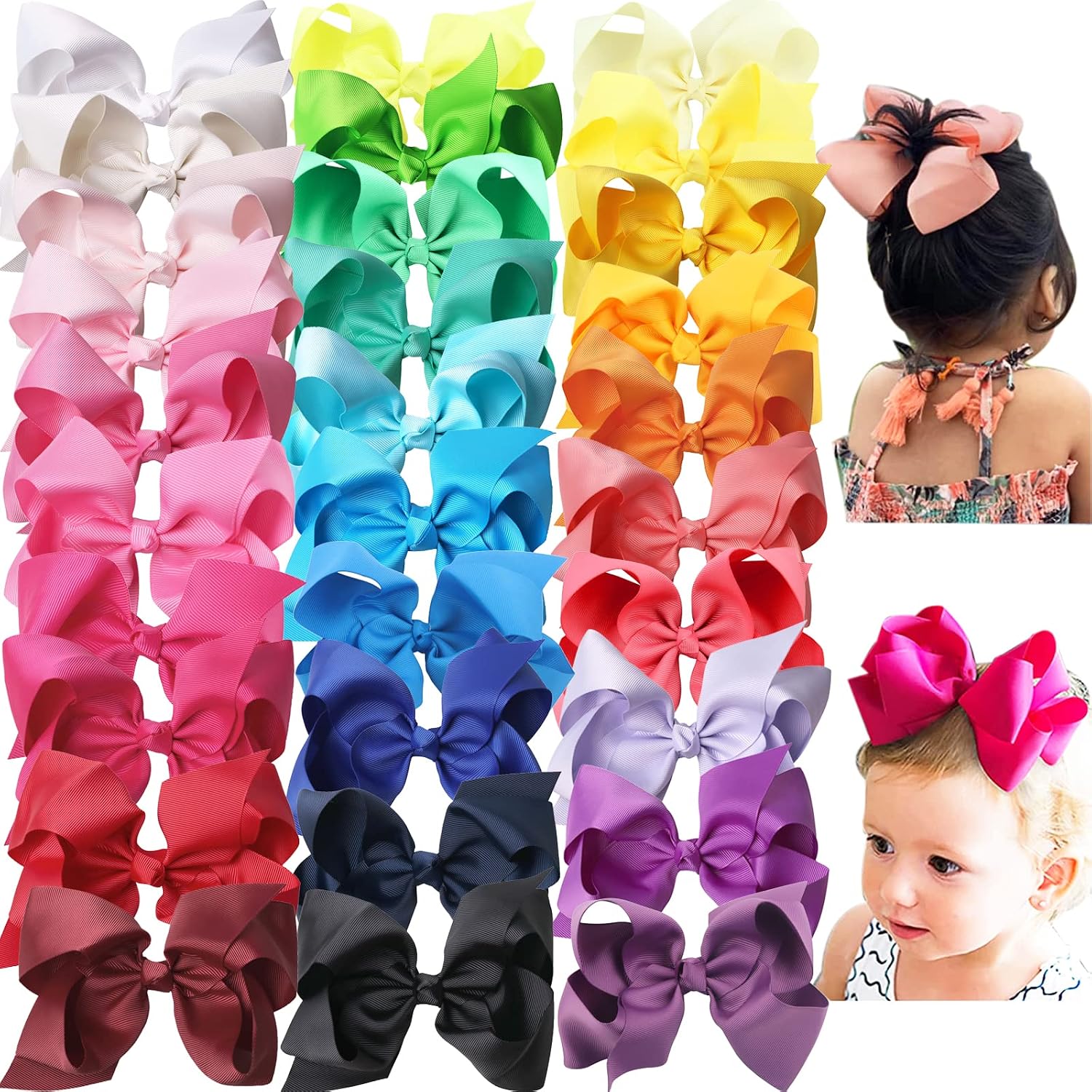 40PCS 3Inch Hair Bows for Girls,Hand-made Grosgrain Ribbon Hair Bow Alligator Clips Hair Accessories for Toddlers Baby Girls Kids Teens in Pairs