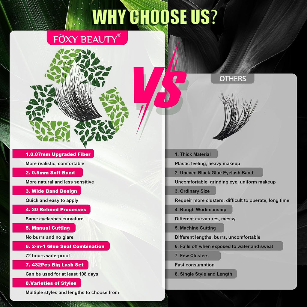 Foxy Beauty - Racimos de pestañas naturales – racimos de pestañas finas y esponjosas, extensiones de pestañas anchas con pestañas inferiores de bonificación