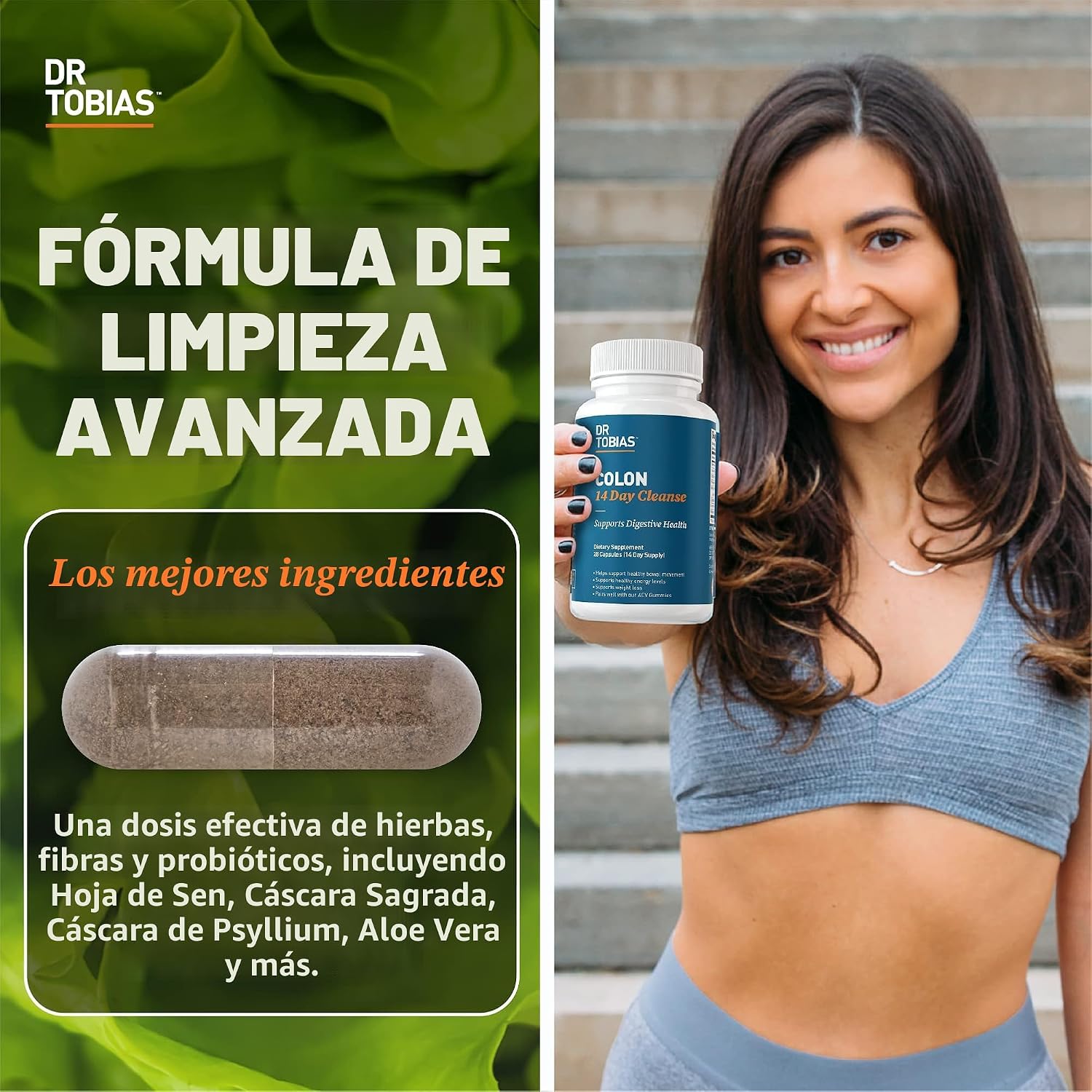 Dr. Tobias Colon 14 Day Cleanse, apoya movimientos intestinales saludables, desintoxicación de limpieza de colon, fórmula de limpieza avanzada con fibra, hierbas y probióticos, sin OMG, 28 cápsulas (1-2 diarios) | Colon Cleanse Detox | Constipation Relief