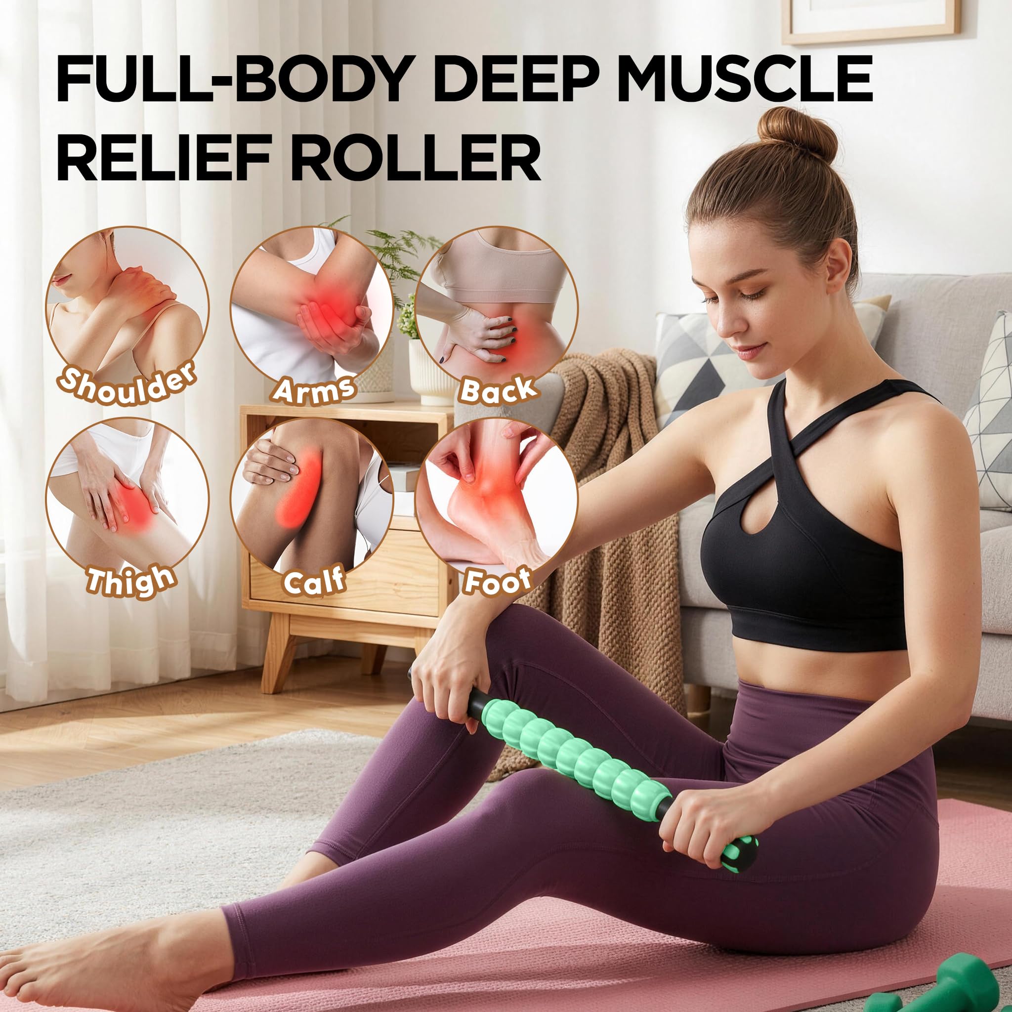 Rodillo de Masaje Muscular Bastón Rodillo de Masaje - Destructor de Fascia de Tejido Profundo para Alivio del Dolor Miofascial, Drenaje Linfático y Escultura Corporal, Herramienta Portátil de