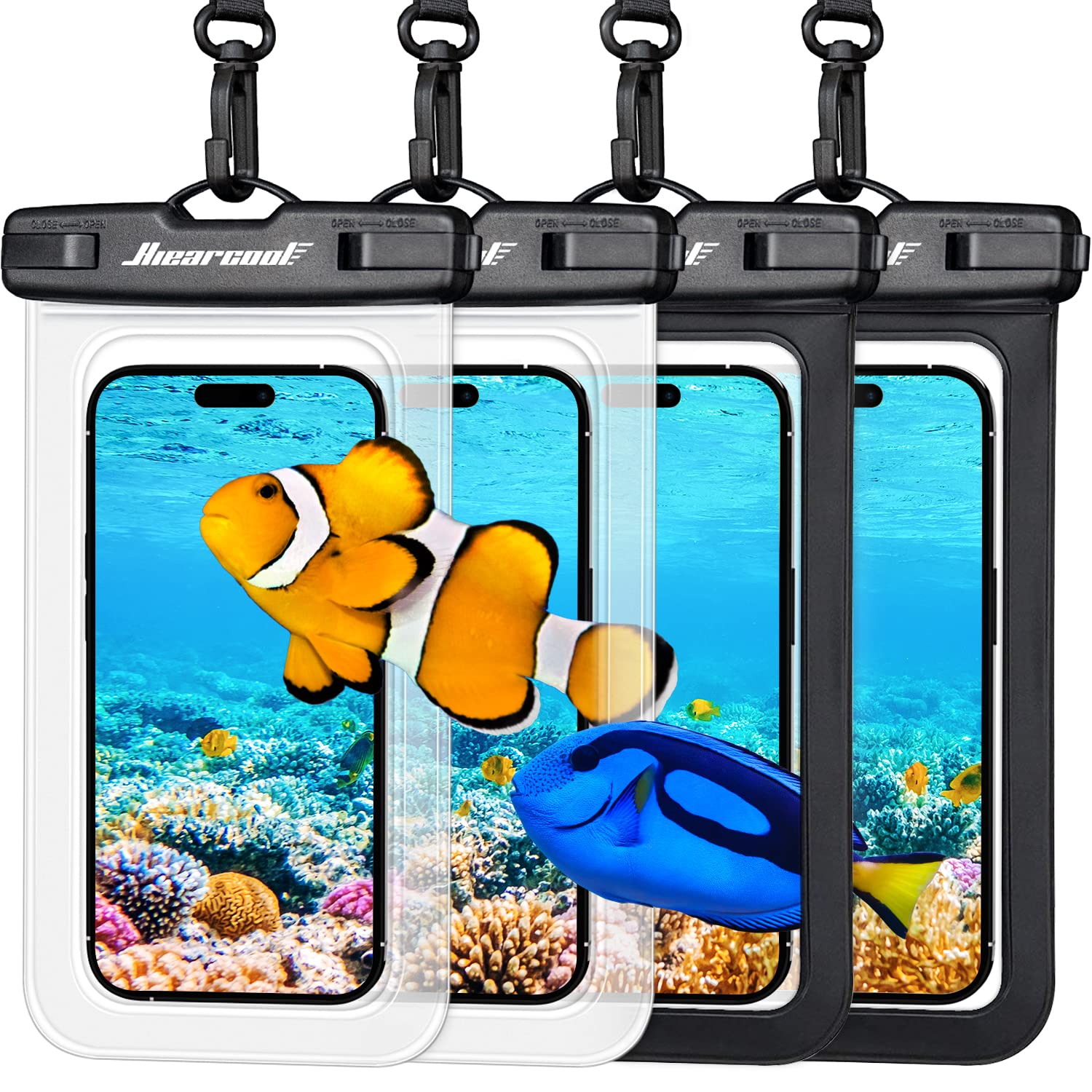 Hiearcool Funda impermeable IPX8 para iPhone 17/16/15/14 Pro Max, bolsa seca para teléfono celular para artículos esenciales de playa y crucero, pantalla táctil, cordón incluido, paquete de 2 (se adapta a hasta 8.9 pulgadas)