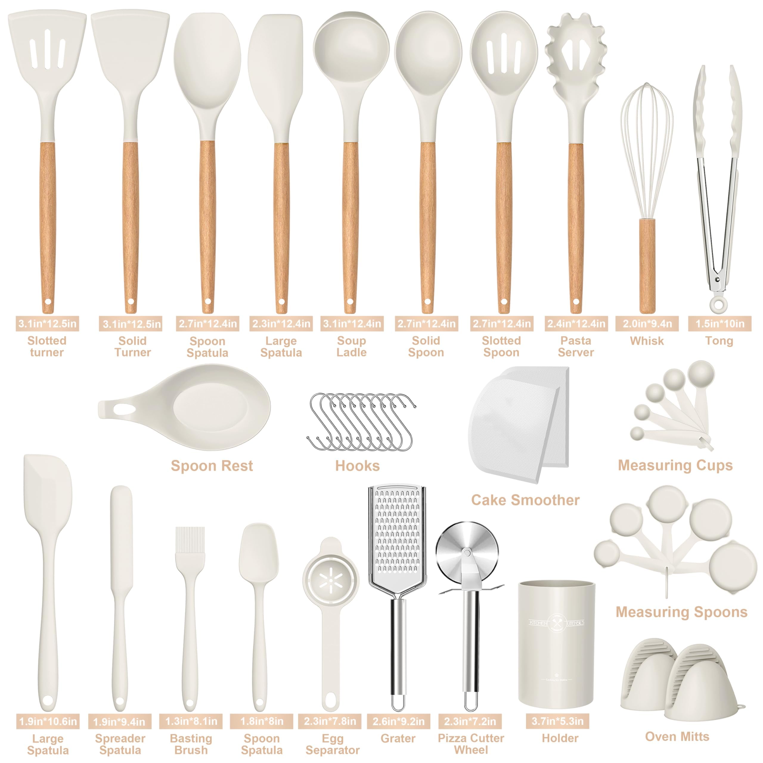 Juego de utensilios de cocina de silicona, 43 piezas antiadherentes resistentes al calor, juego de espátulas con mango de madera para hornear, cocinar y mezclar, las mejores herramientas de cocina con