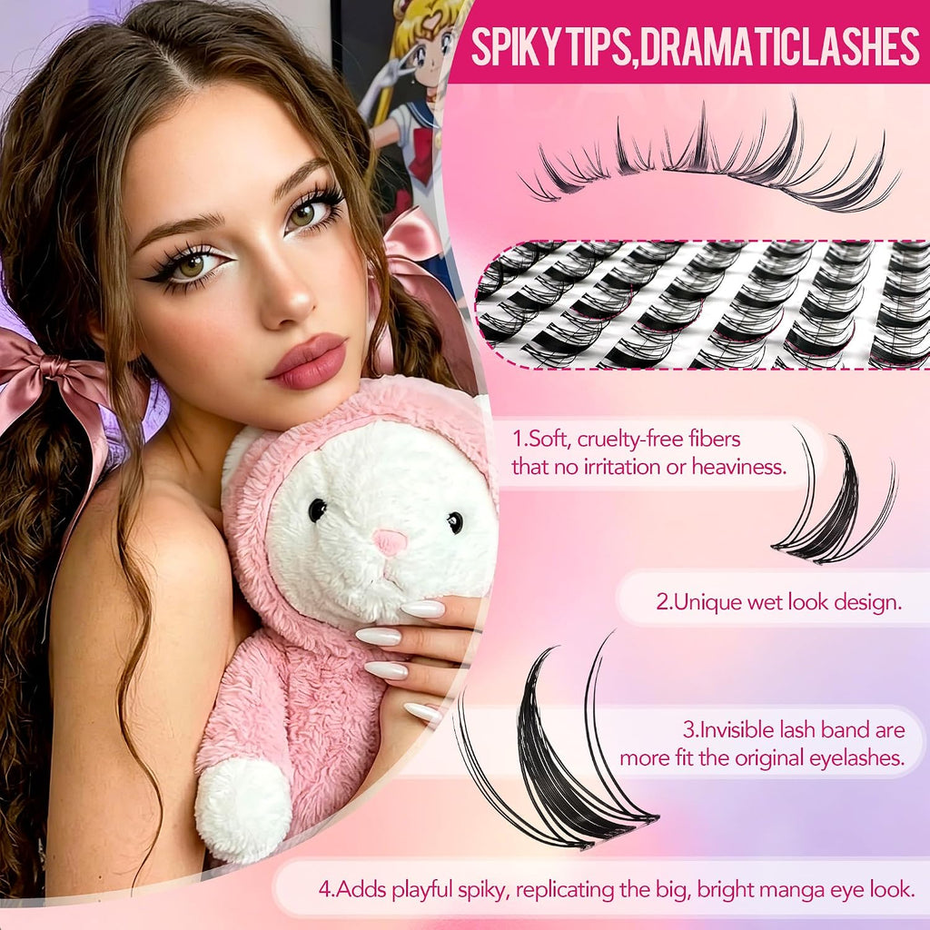 Foxy Beauty - Racimos de pestañas naturales – racimos de pestañas finas y esponjosas, extensiones de pestañas anchas con pestañas inferiores de bonificación