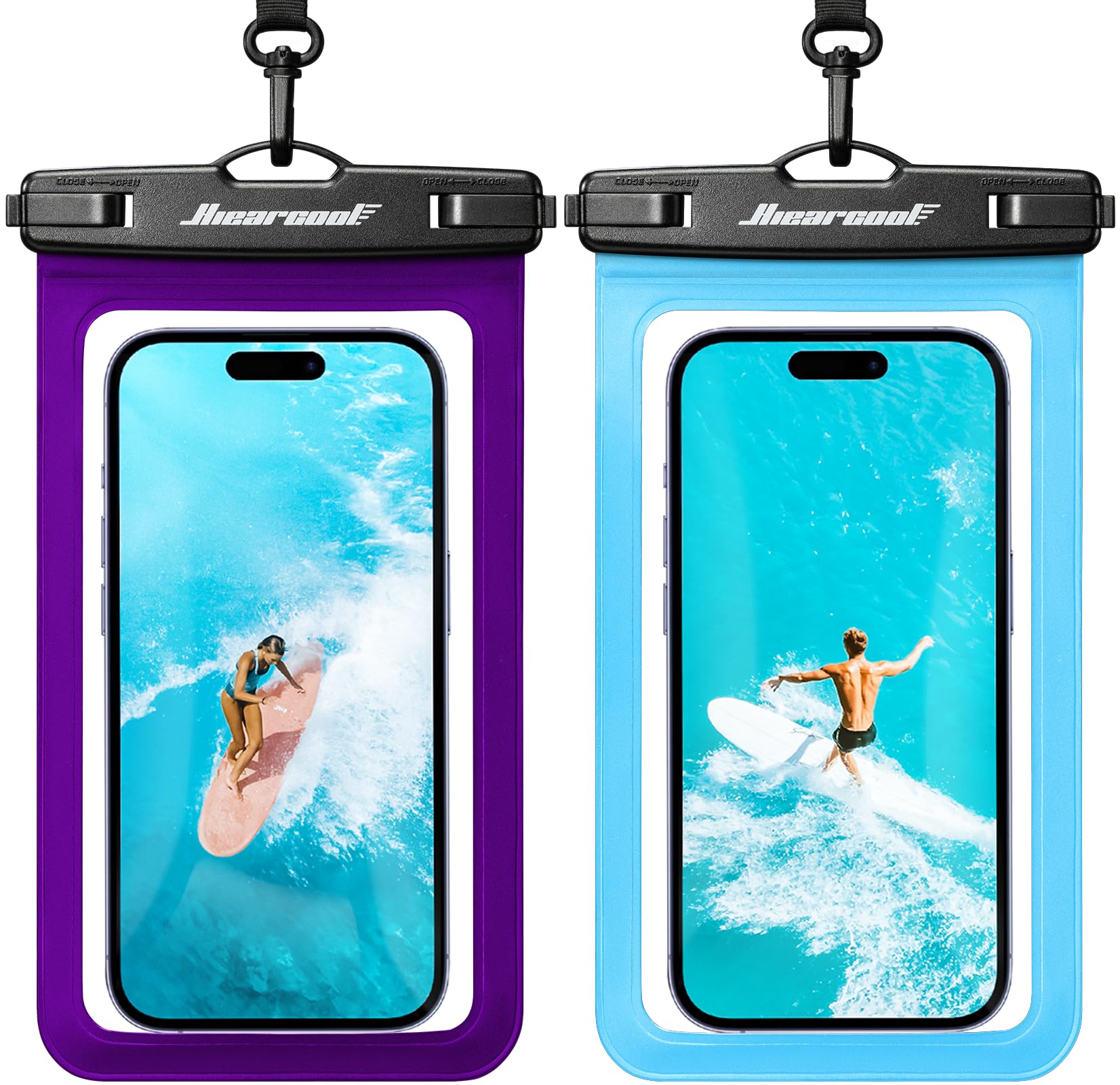 Hiearcool Funda impermeable IPX8 para iPhone 17/16/15/14 Pro Max, bolsa seca para teléfono celular para artículos esenciales de playa y crucero, pantalla táctil, cordón incluido, paquete de 2 (se adapta a hasta 8.9 pulgadas)