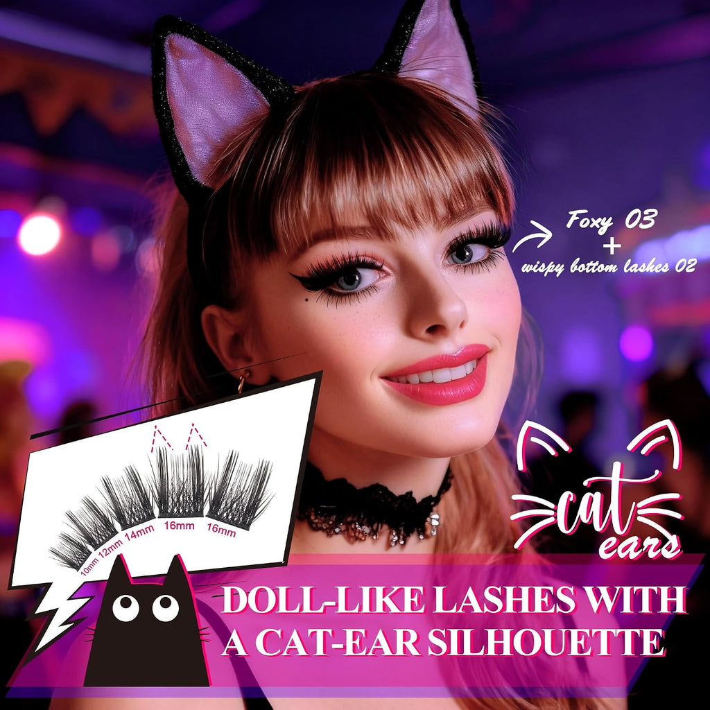 Foxy Beauty - Racimos de pestañas naturales – racimos de pestañas finas y esponjosas, extensiones de pestañas anchas con pestañas inferiores de bonificación