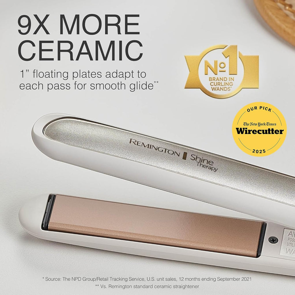 Remington Shine Therapy - Alisadora de cabello de 2 pulgadas, plancha alisadora infundida con aceite de argán y queratina, plancha alisadora profesional de cerámica para menos frizz, herramientas de | Ceramic flat iron plates infused with Argan Oil and Ke