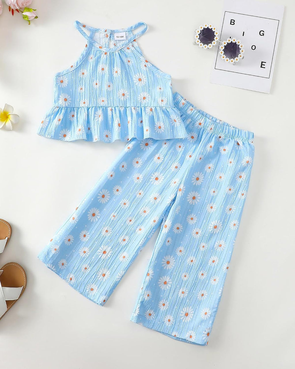 Kucnuzki Ropa de bebé niña pequeña trajes de verano Cami volantes halter tops pantalones de pierna ancha niños conjunto de ropa floral
