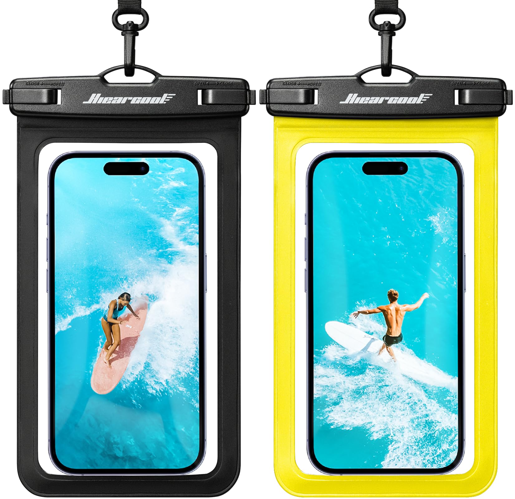 Hiearcool Funda impermeable IPX8 para iPhone 17/16/15/14 Pro Max, bolsa seca para teléfono celular para artículos esenciales de playa y crucero, pantalla táctil, cordón incluido, paquete de 2 (se adapta a hasta 8.9 pulgadas)