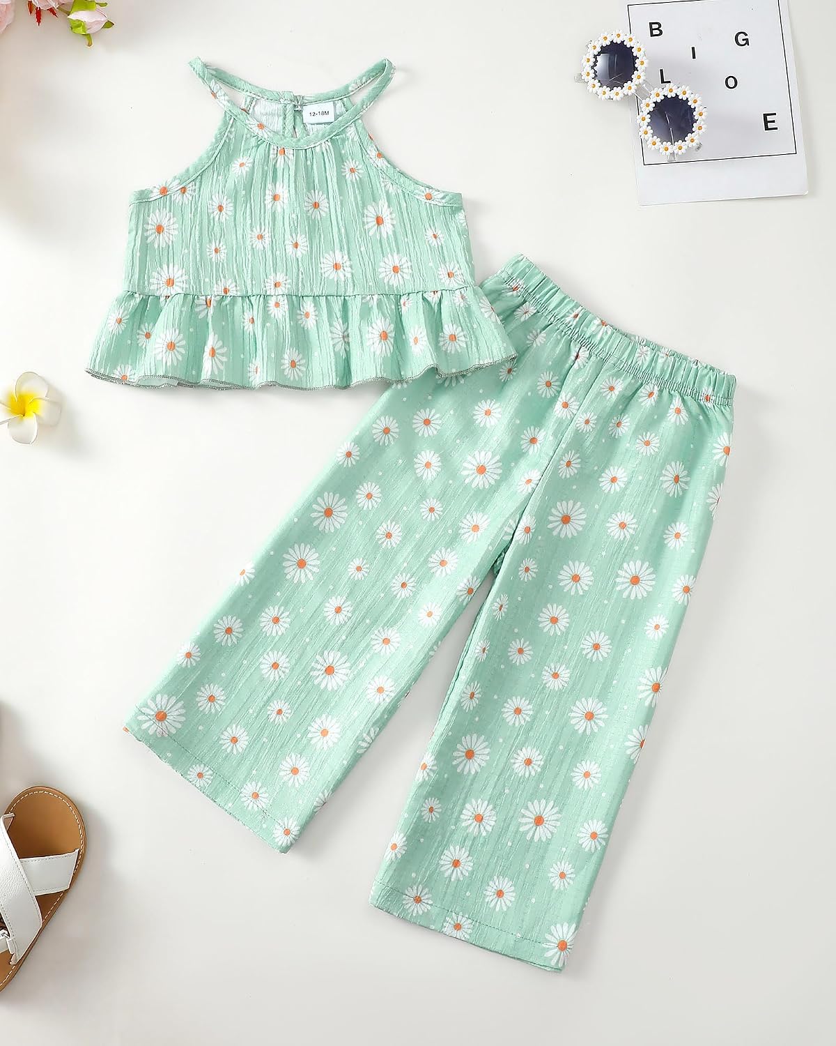 Kucnuzki Ropa de bebé niña pequeña trajes de verano Cami volantes halter tops pantalones de pierna ancha niños conjunto de ropa floral