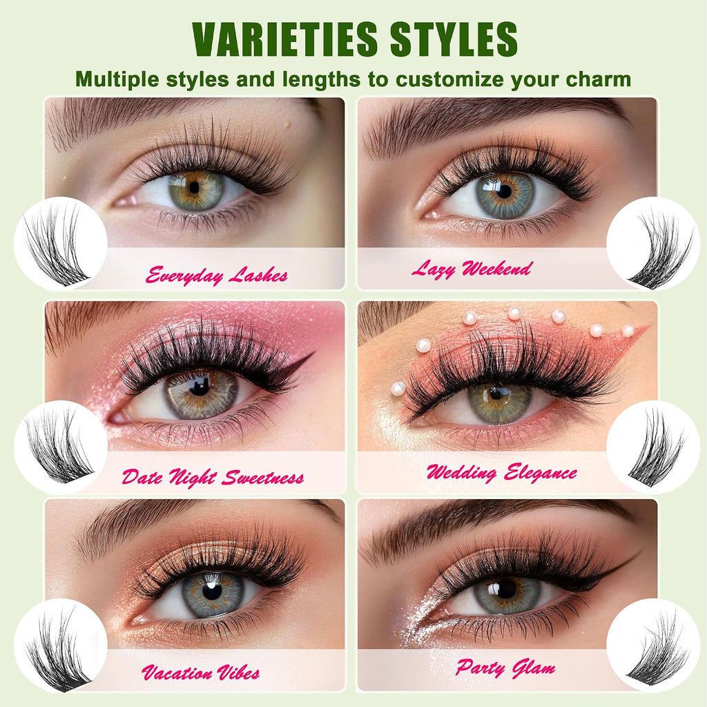 Foxy Beauty - Racimos de pestañas naturales – racimos de pestañas finas y esponjosas, extensiones de pestañas anchas con pestañas inferiores de bonificación
