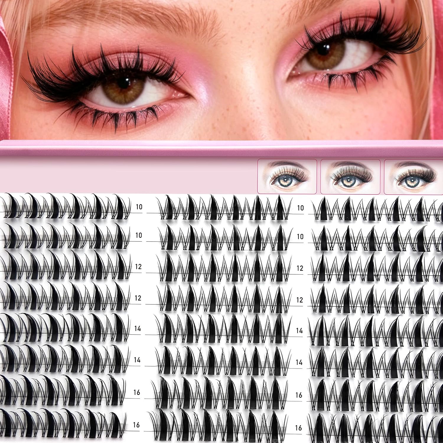 Foxy Beauty - Racimos de pestañas naturales – racimos de pestañas finas y esponjosas, extensiones de pestañas anchas con pestañas inferiores de bonificación