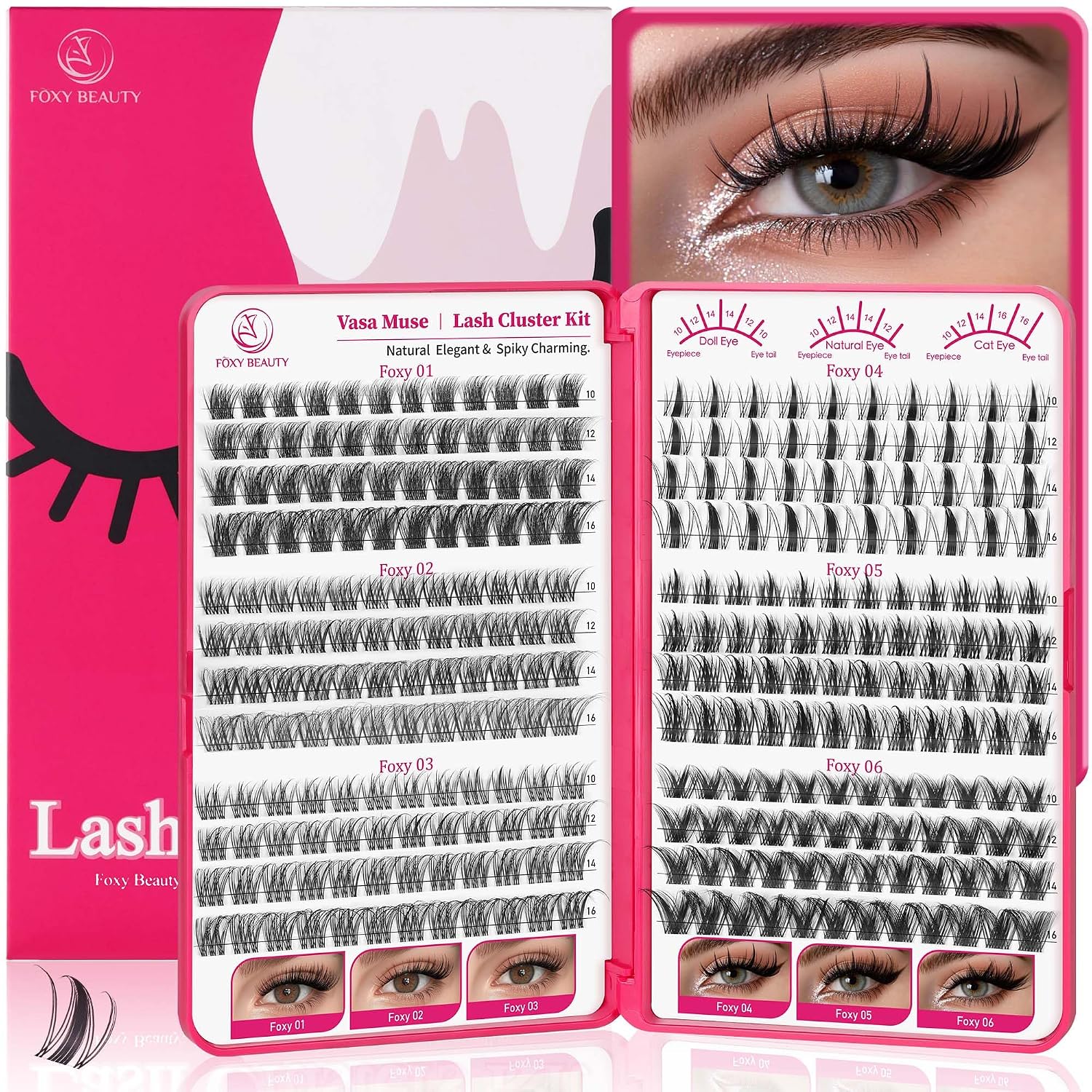 Foxy Beauty - Racimos de pestañas naturales – racimos de pestañas finas y esponjosas, extensiones de pestañas anchas con pestañas inferiores de bonificación
