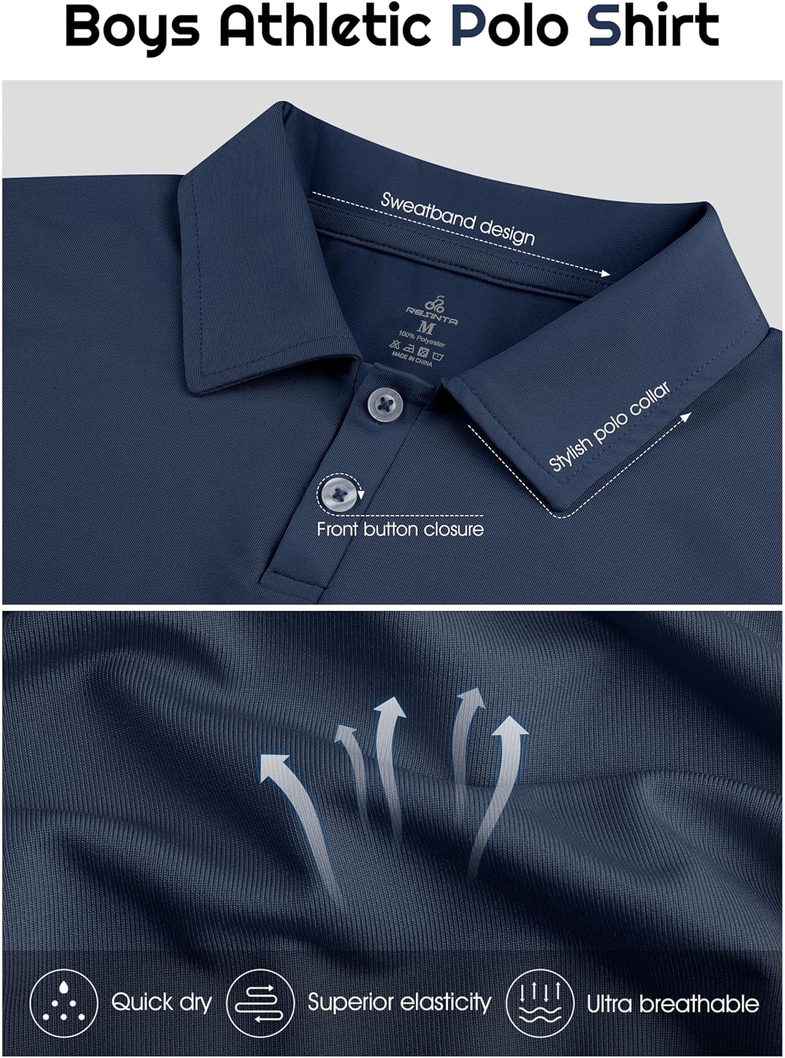 Resinta Paquete de 3 camisas de golf de manga corta para niños, secado rápido, secado rápido, para entrenamiento